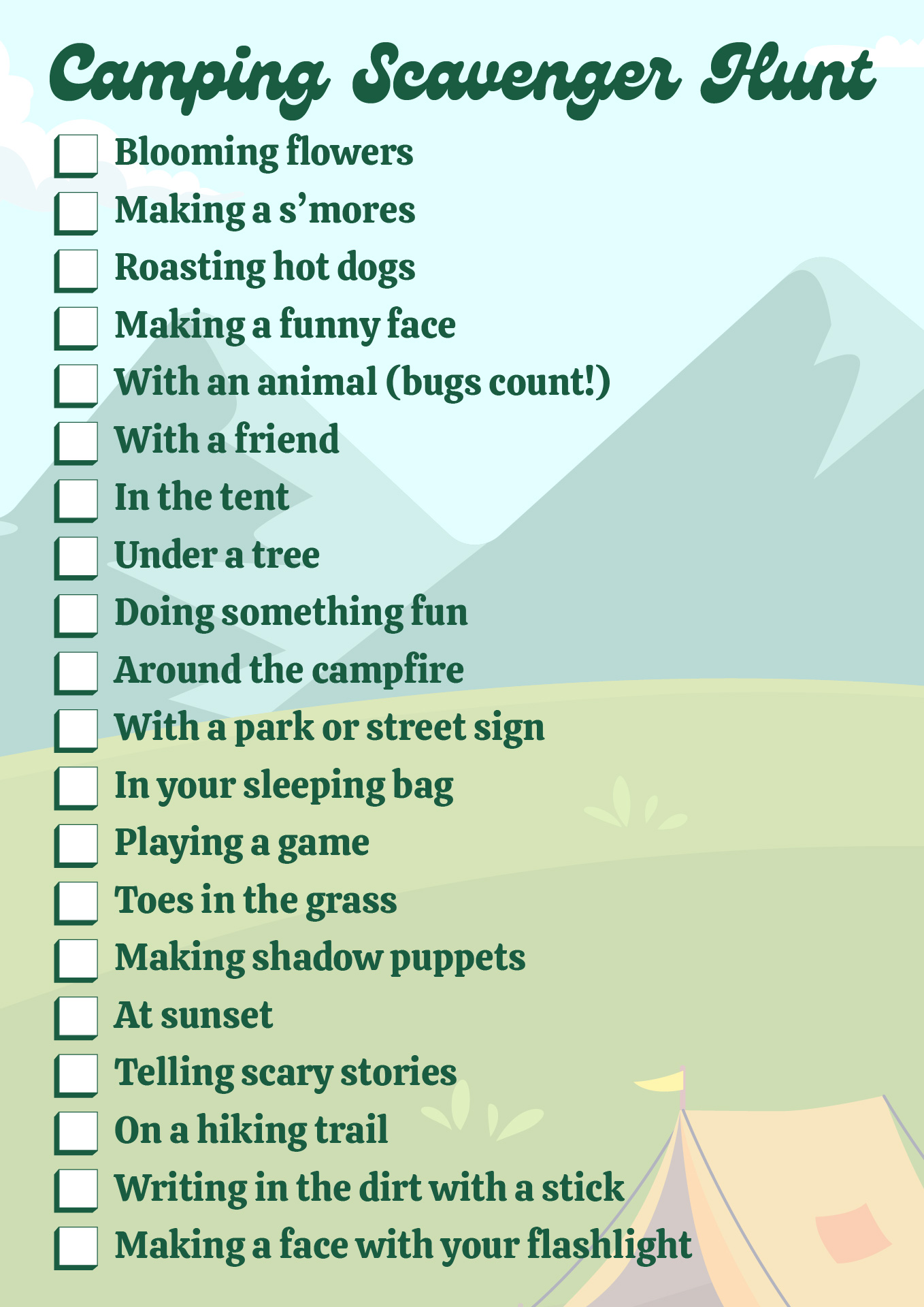 Camping Scavenger Hunt Printable