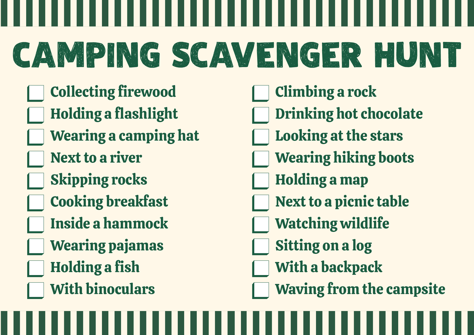 Camping Scavenger Hunt Printables