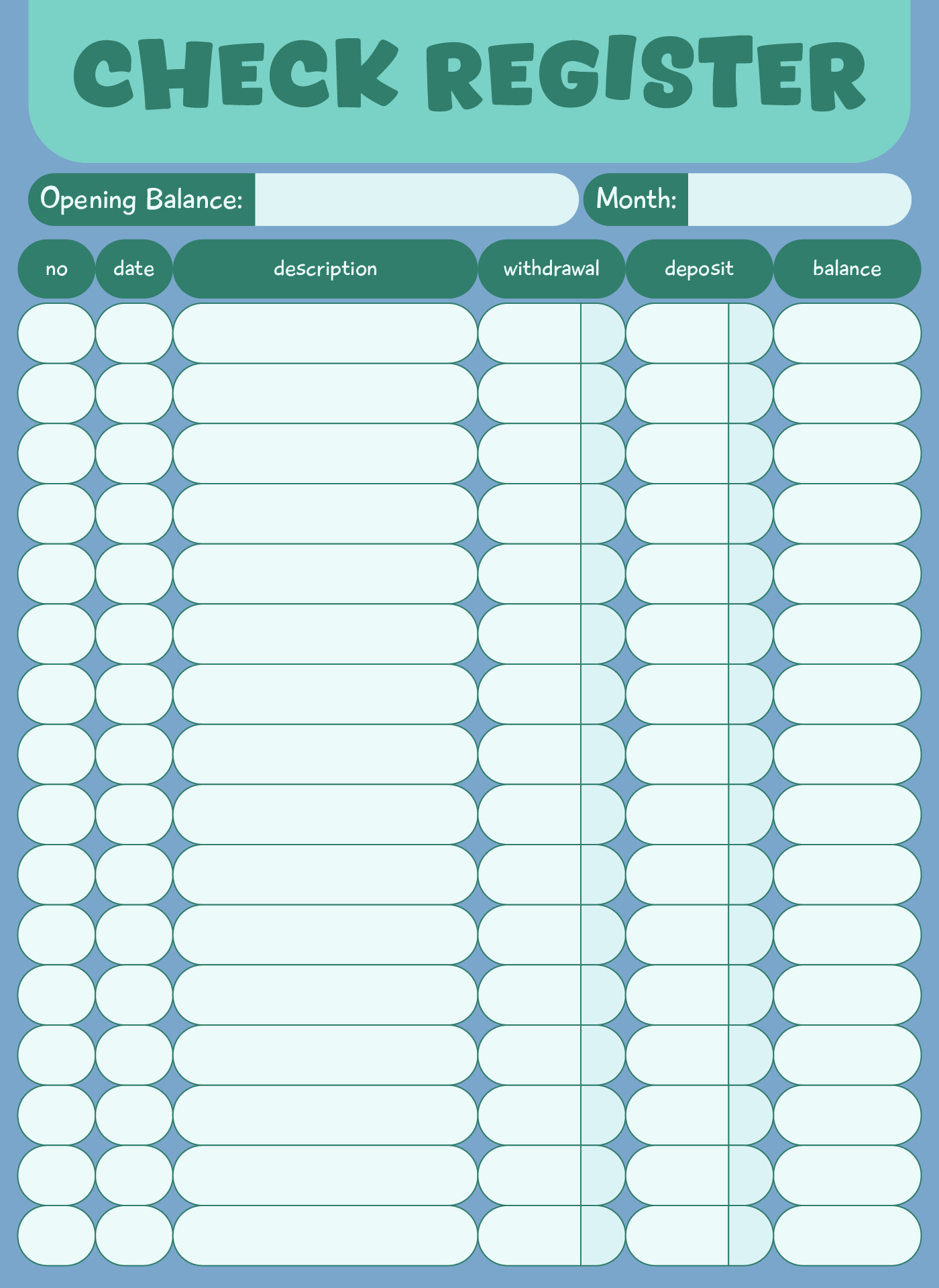 Check Register for Personal Use Printable