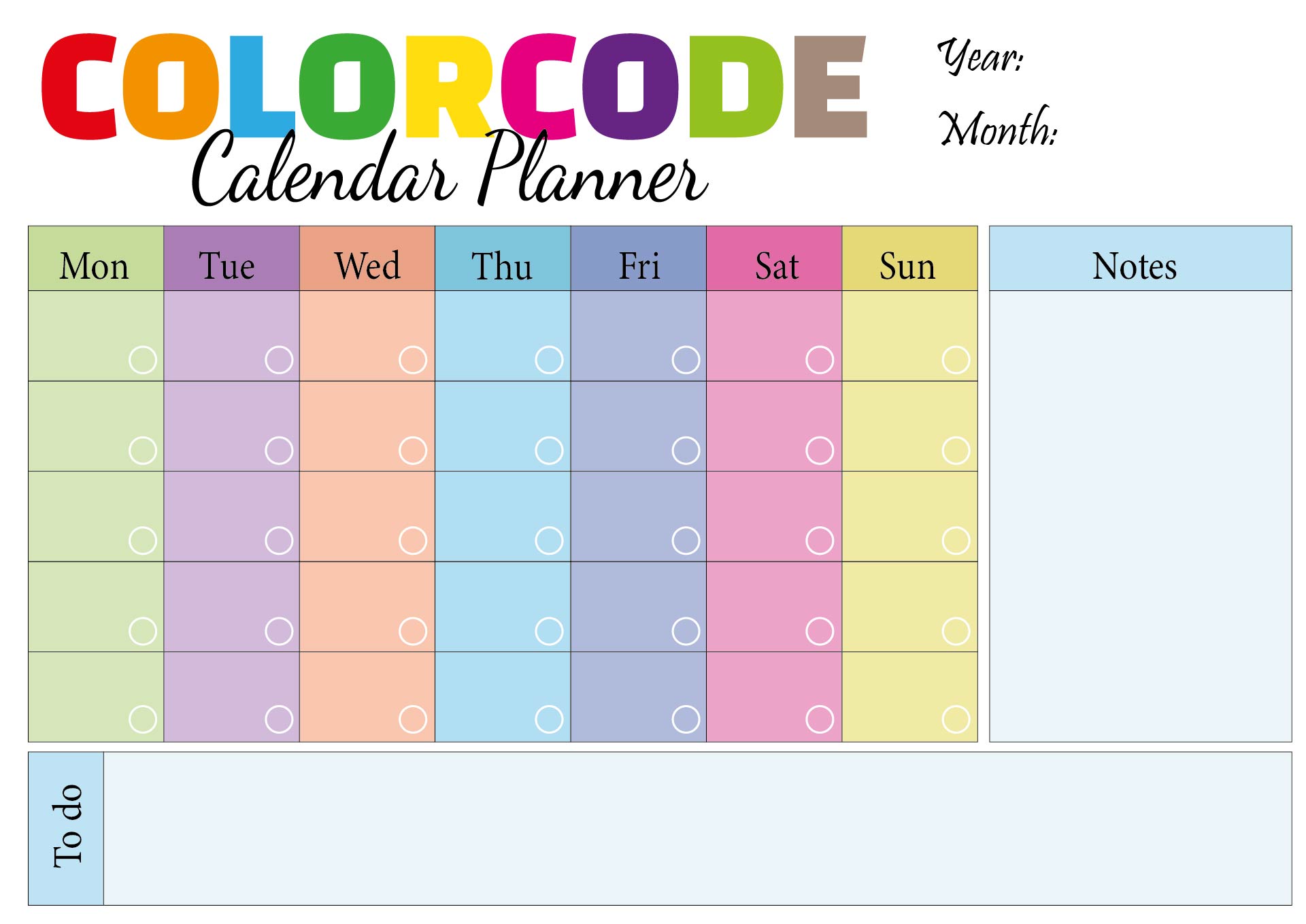 Color-Coded Monthly Calendar Journal Template