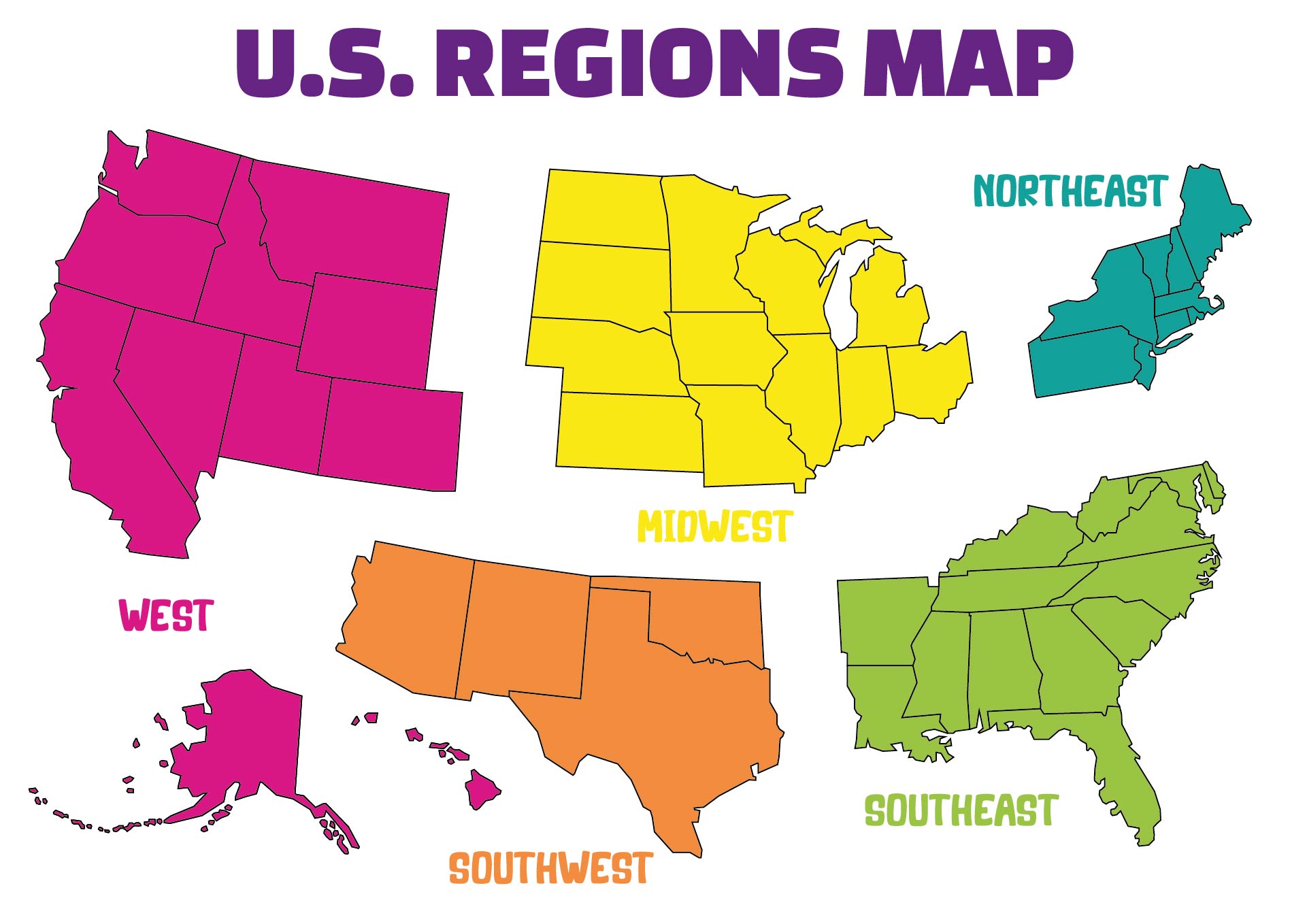 Color-Coded US Region Map Printable Color-Coded US Region Map Printable