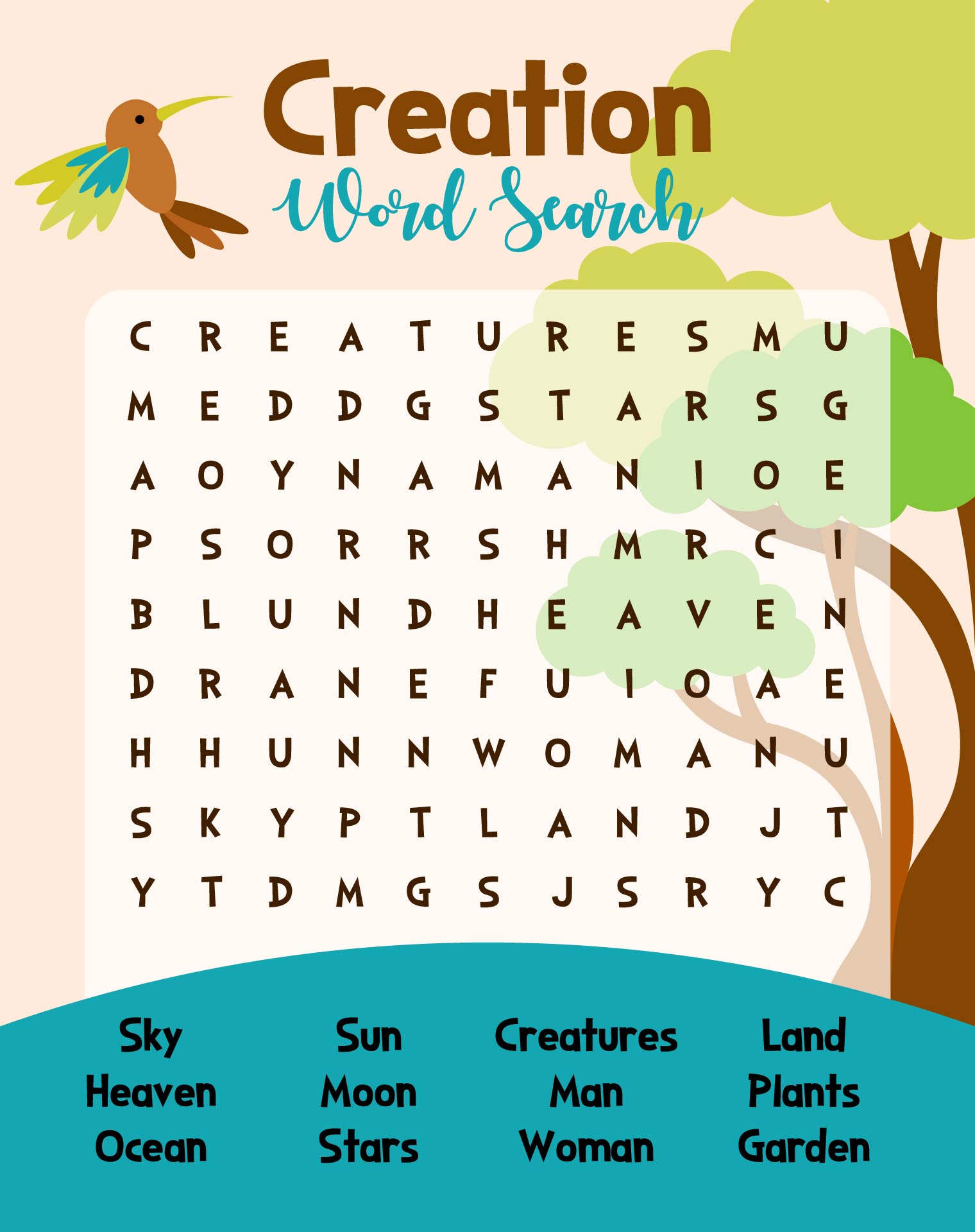 Creation Story Bible Word Search Puzzles Printable