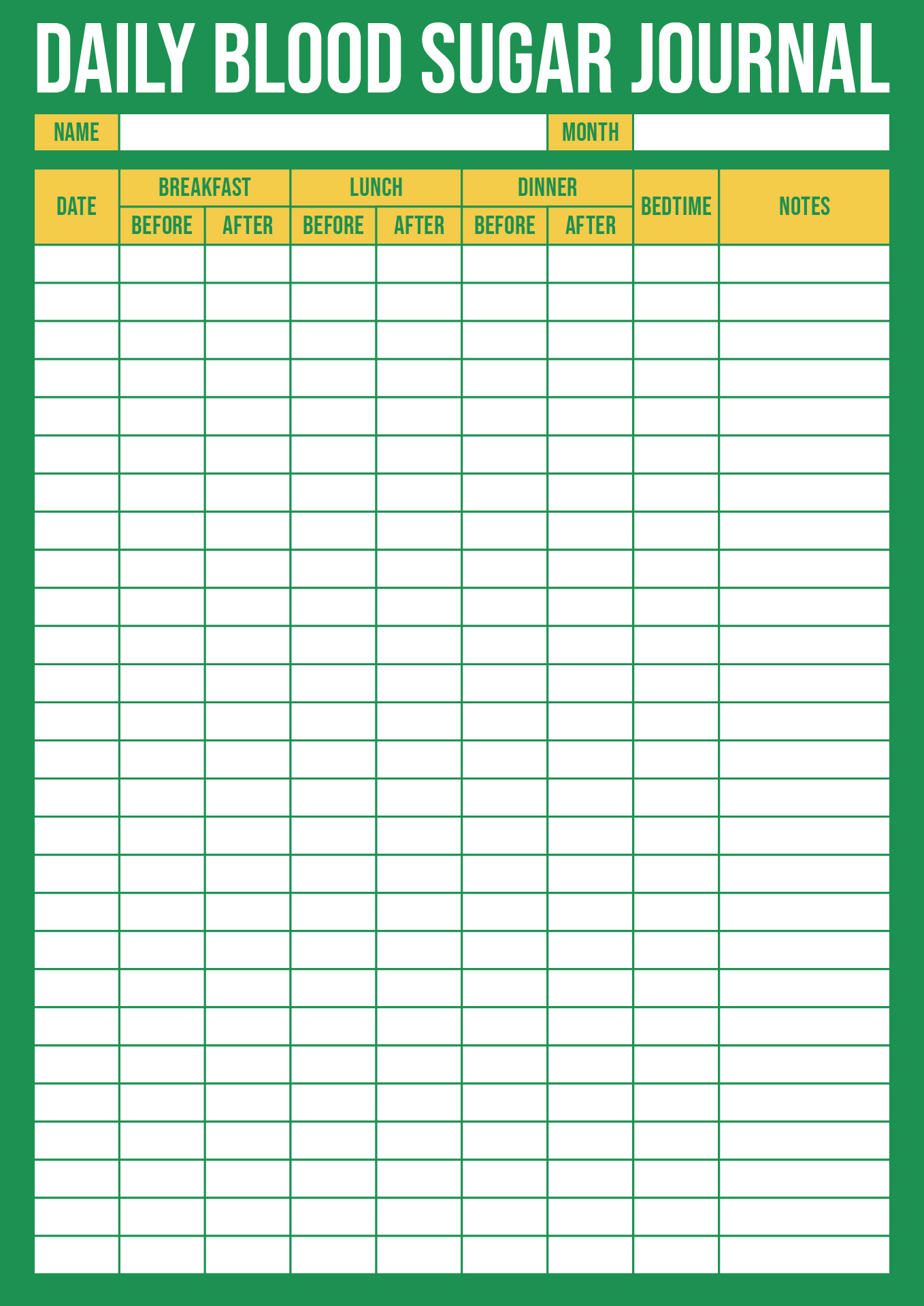 Daily Blood Sugar Journal Printable