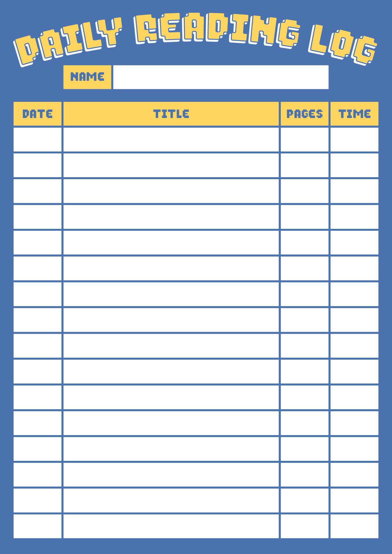 Daily Reading Log Printable for Kindergarteners