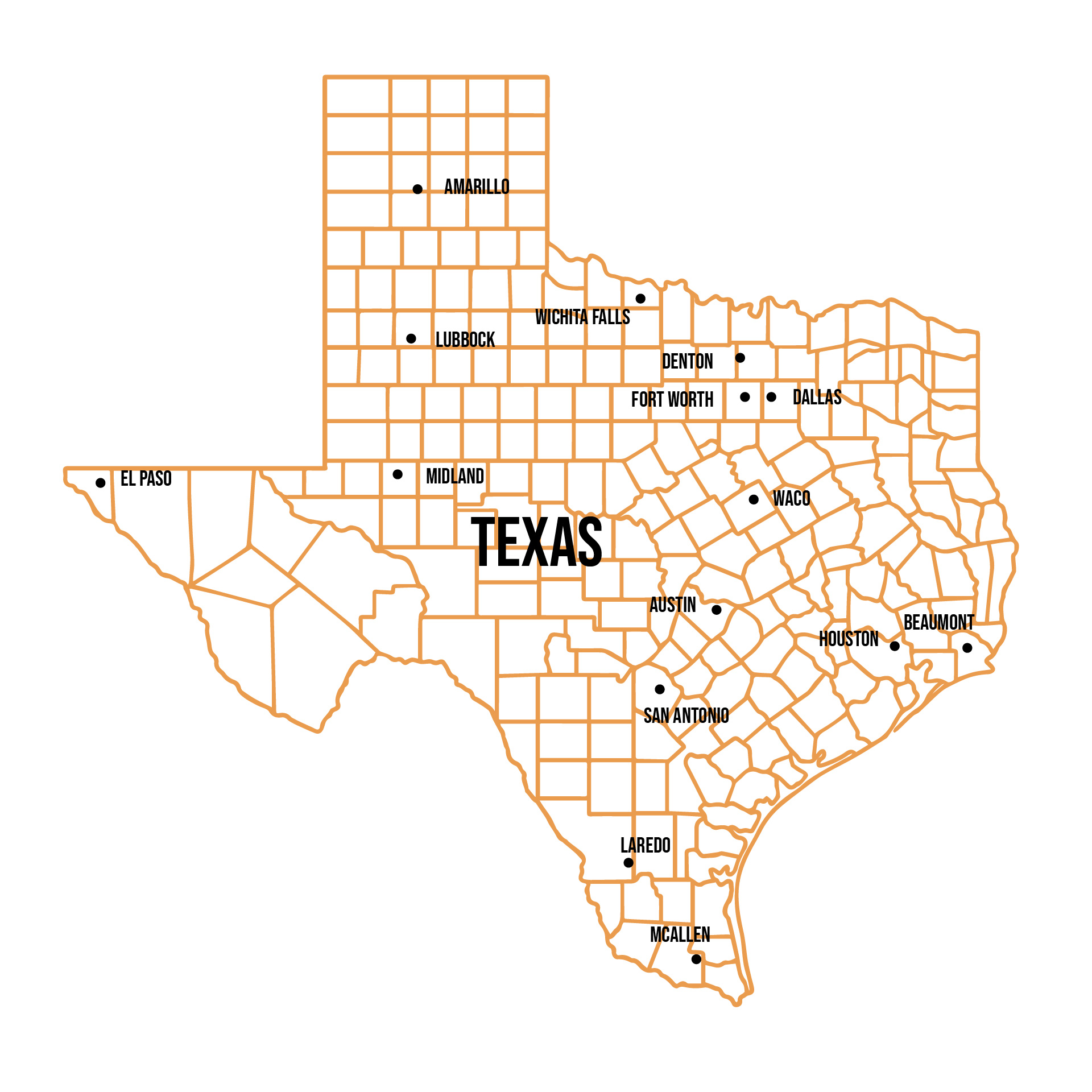 Detailed Printable Map of Texas Urban Areas