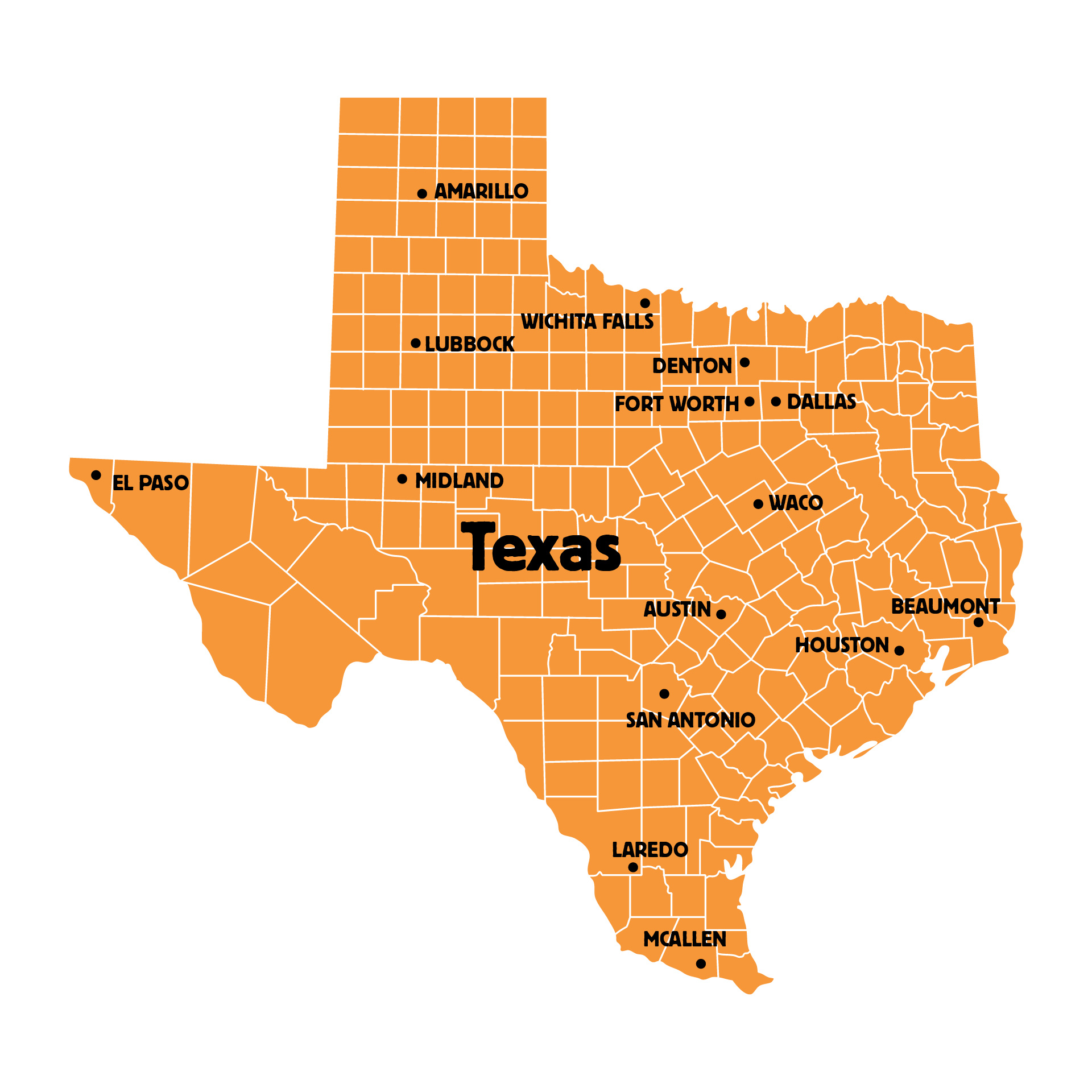Detailed Texas Urban Areas Map for Printing