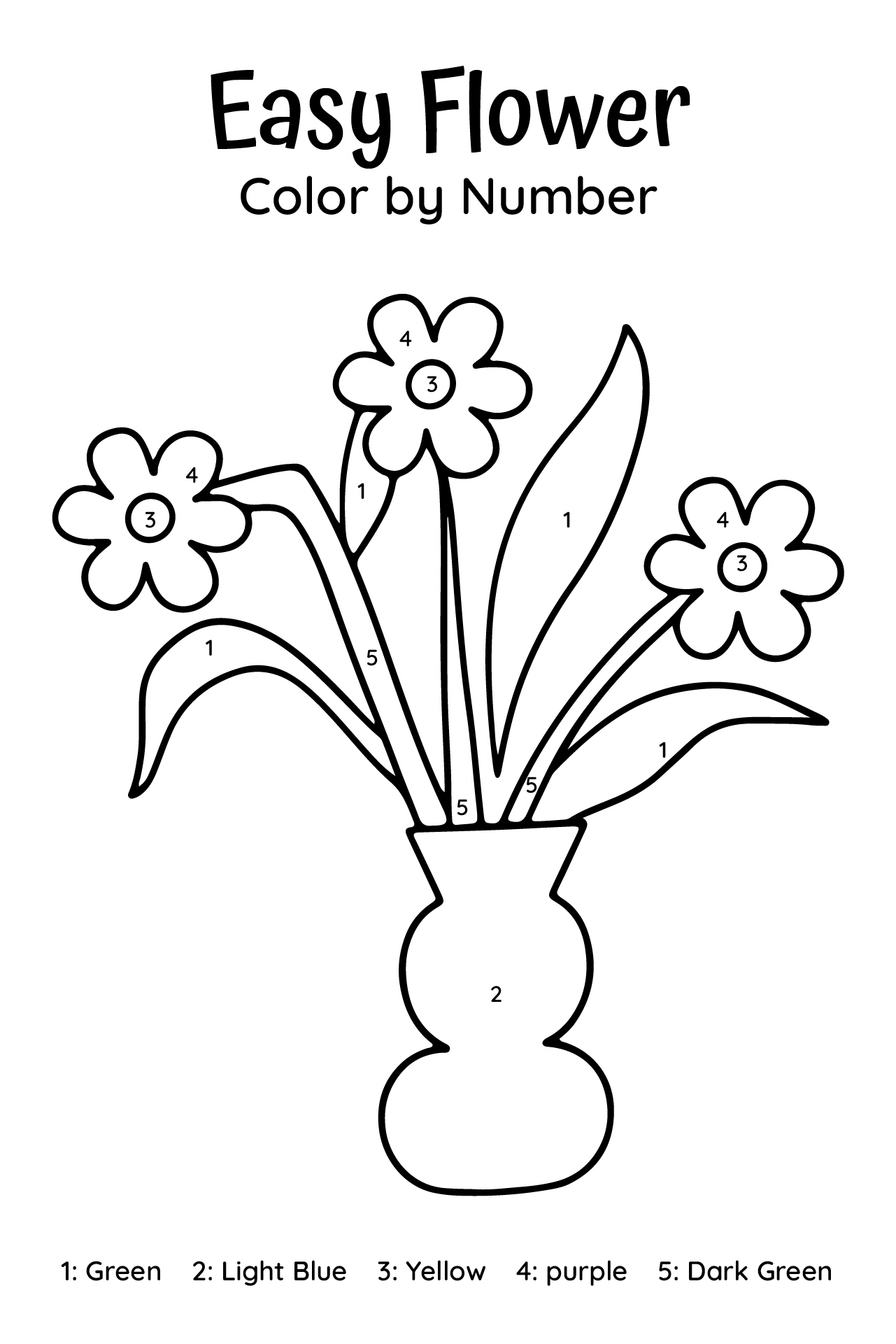 Easy Flower Color by Number Pages for Kids