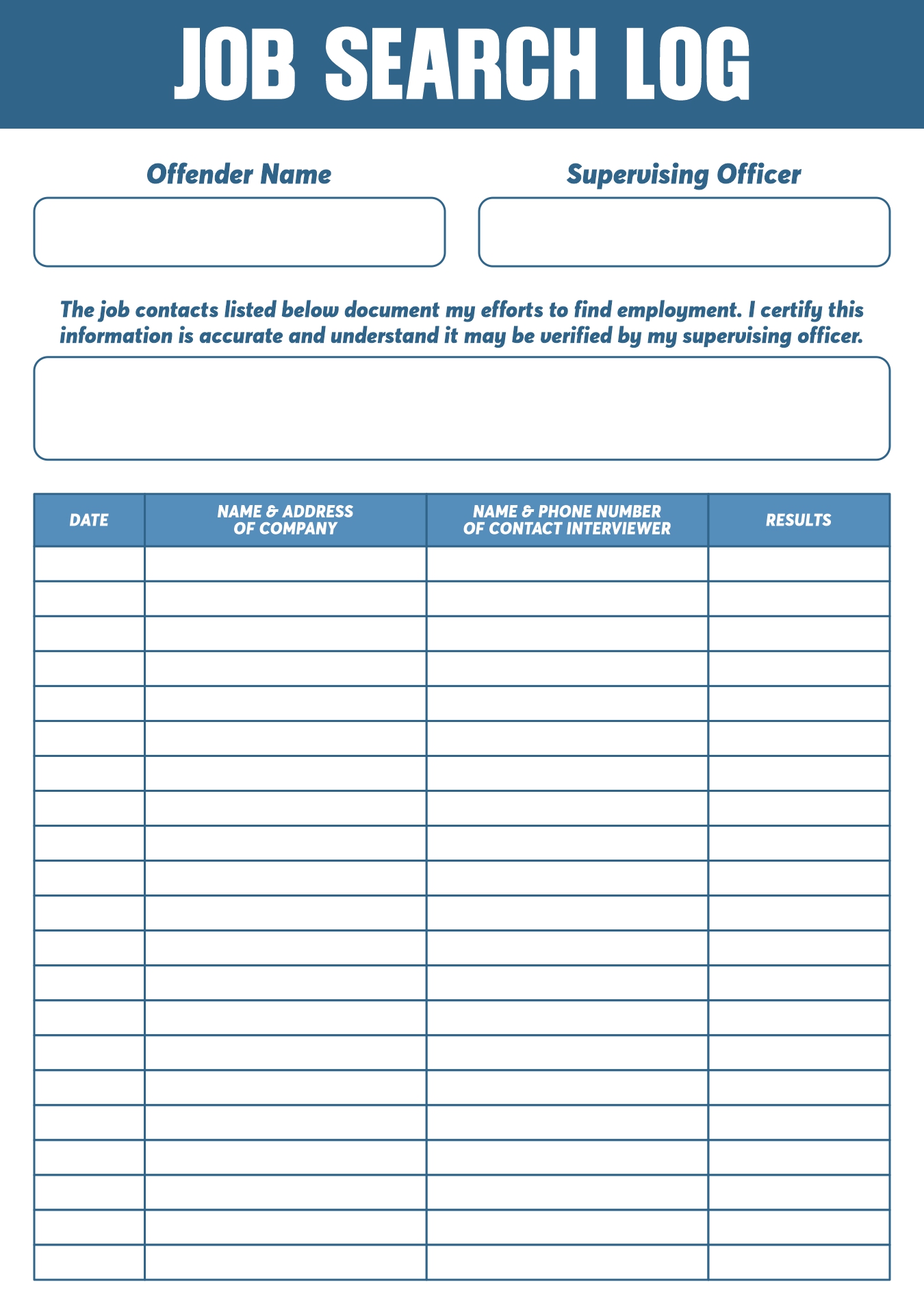Employment Search Record Printable