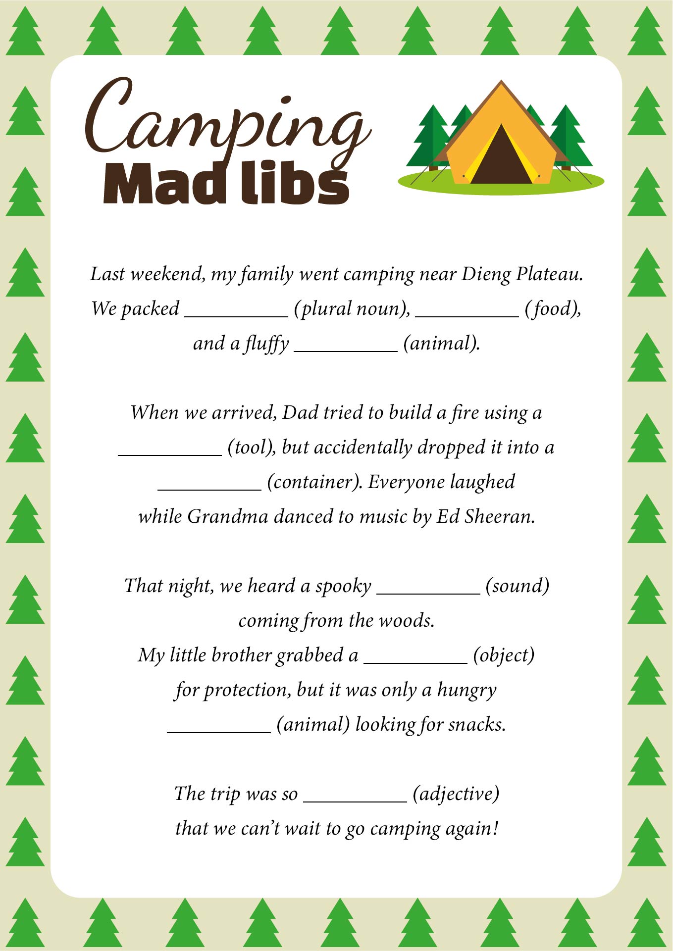 Family Camping Adventure Mad Libs Family Camping Adventure Mad Libs
