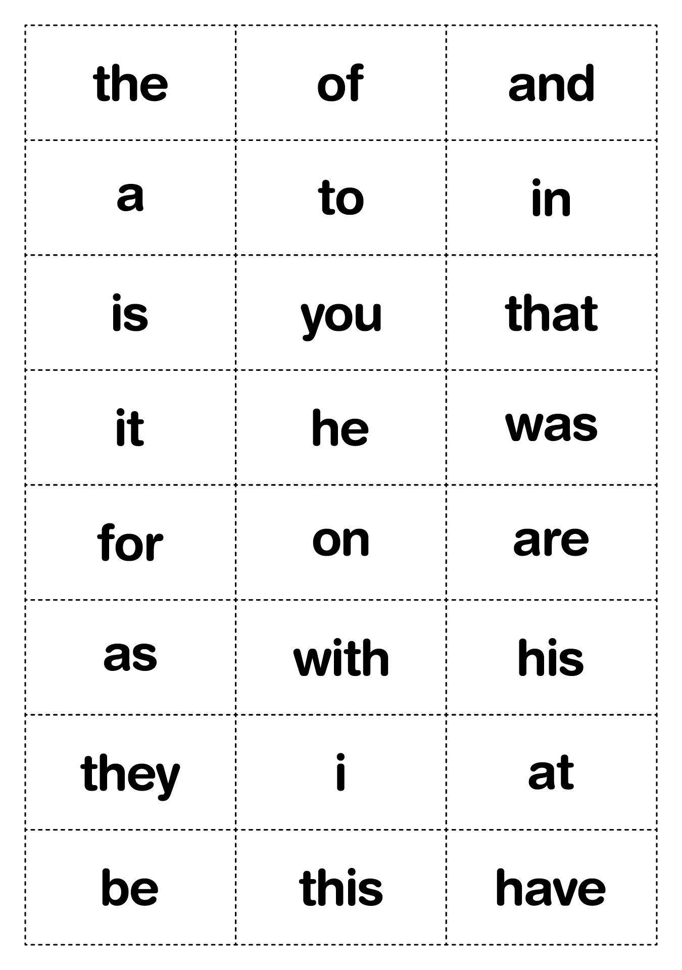 First Grade Sight Word Flash Cards Printable