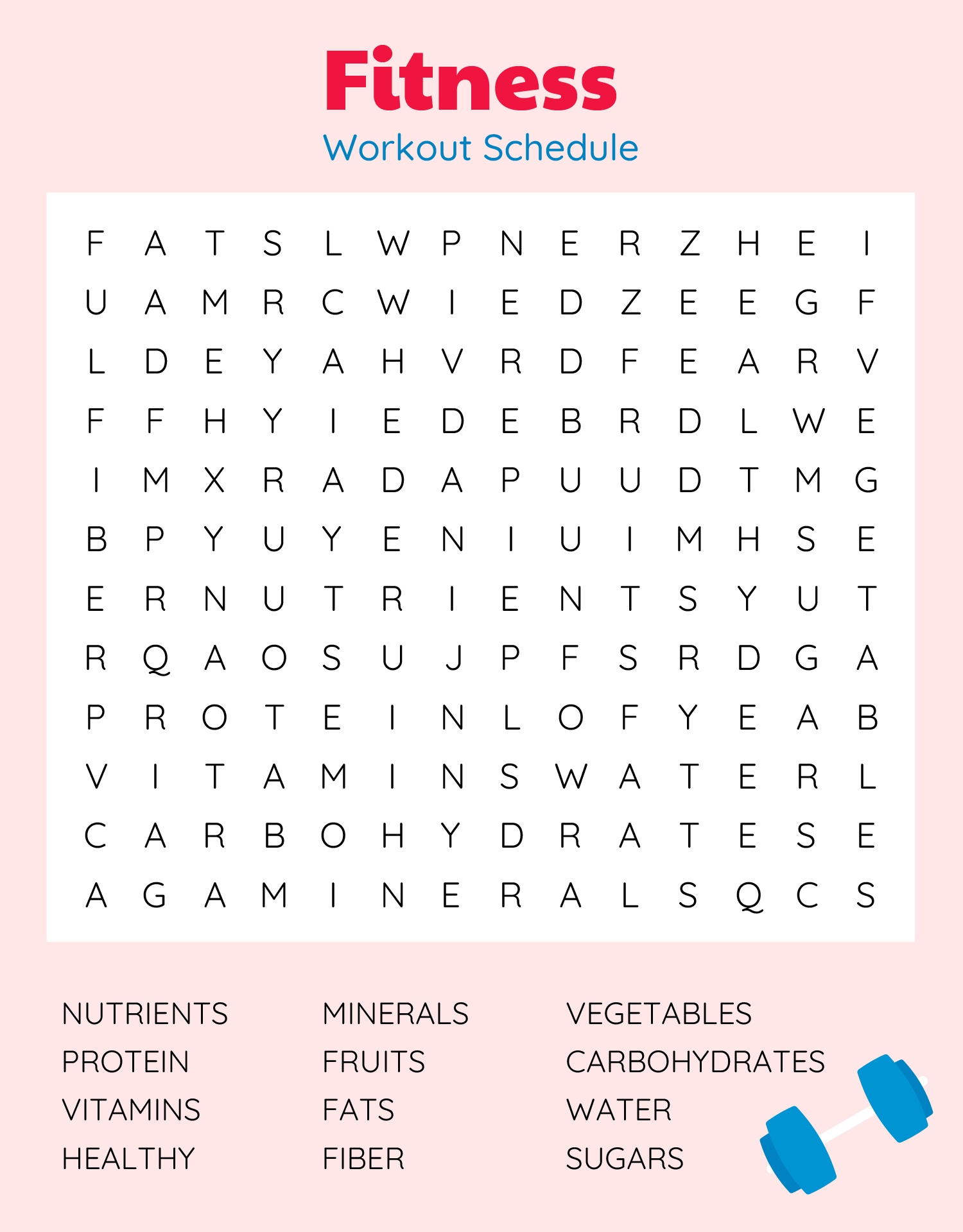 Fitness Word Search Puzzles Printable