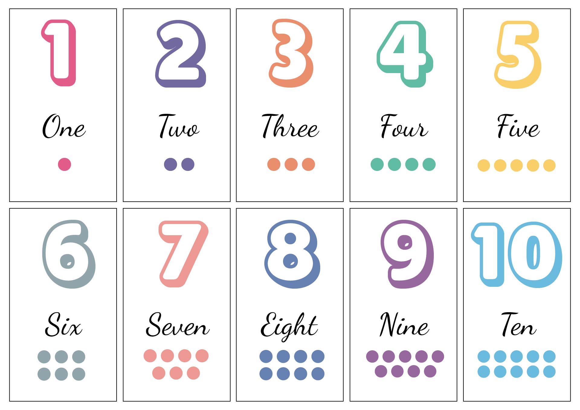 Flashcards 1 to 10 for Preschool Printables