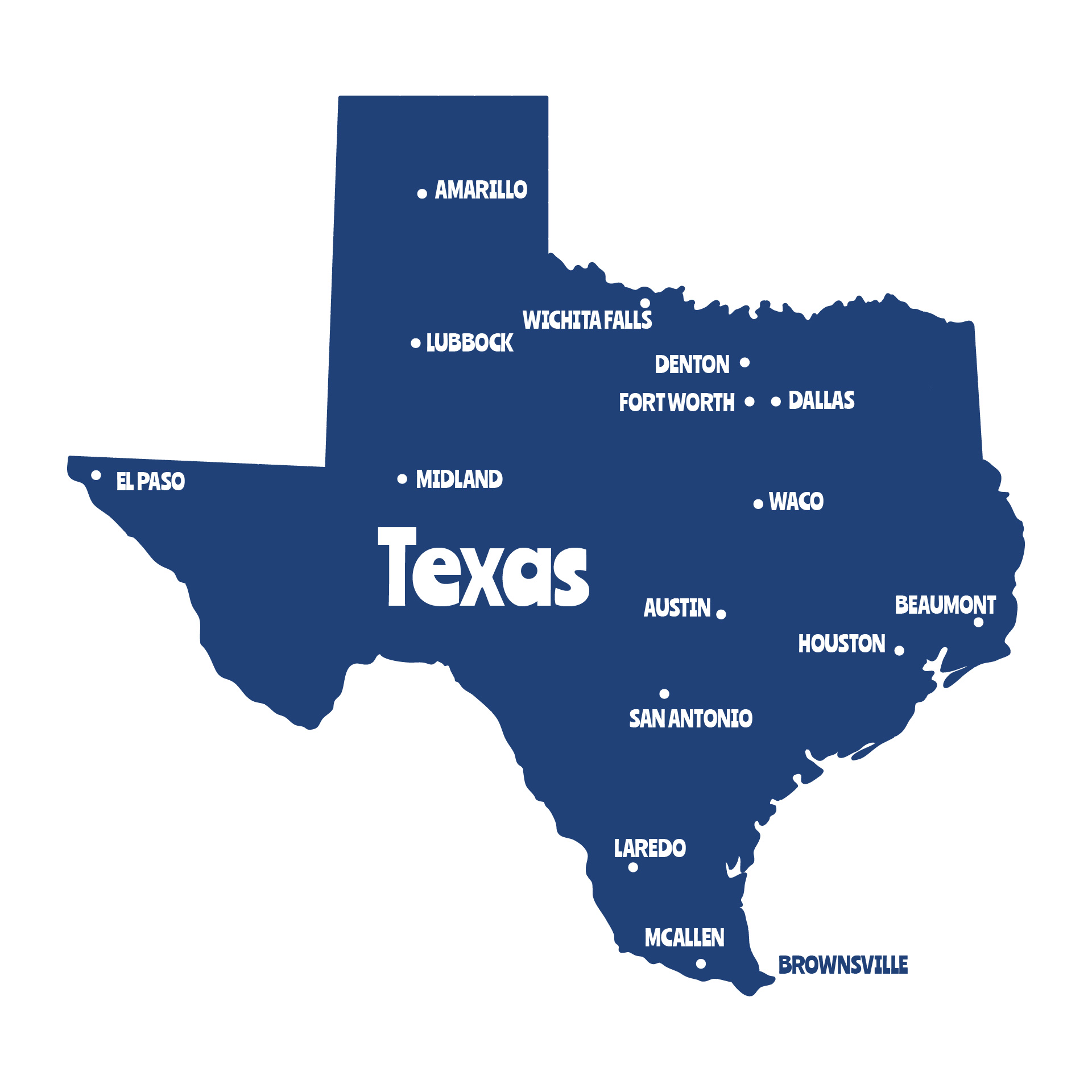 Full-Size Printable Texas Map with Cities Labeled