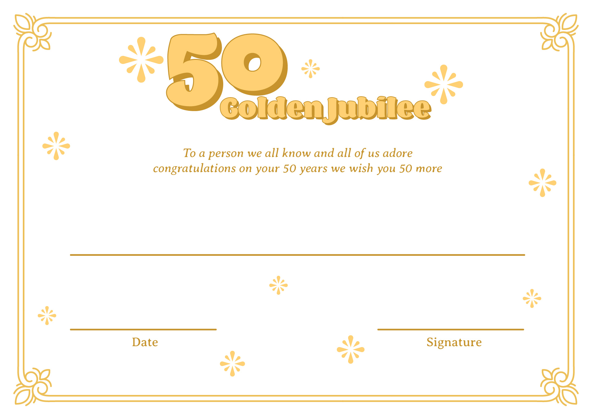 Golden Jubilee Birthday Certificate Printable Golden Jubilee Birthday Certificate Printable