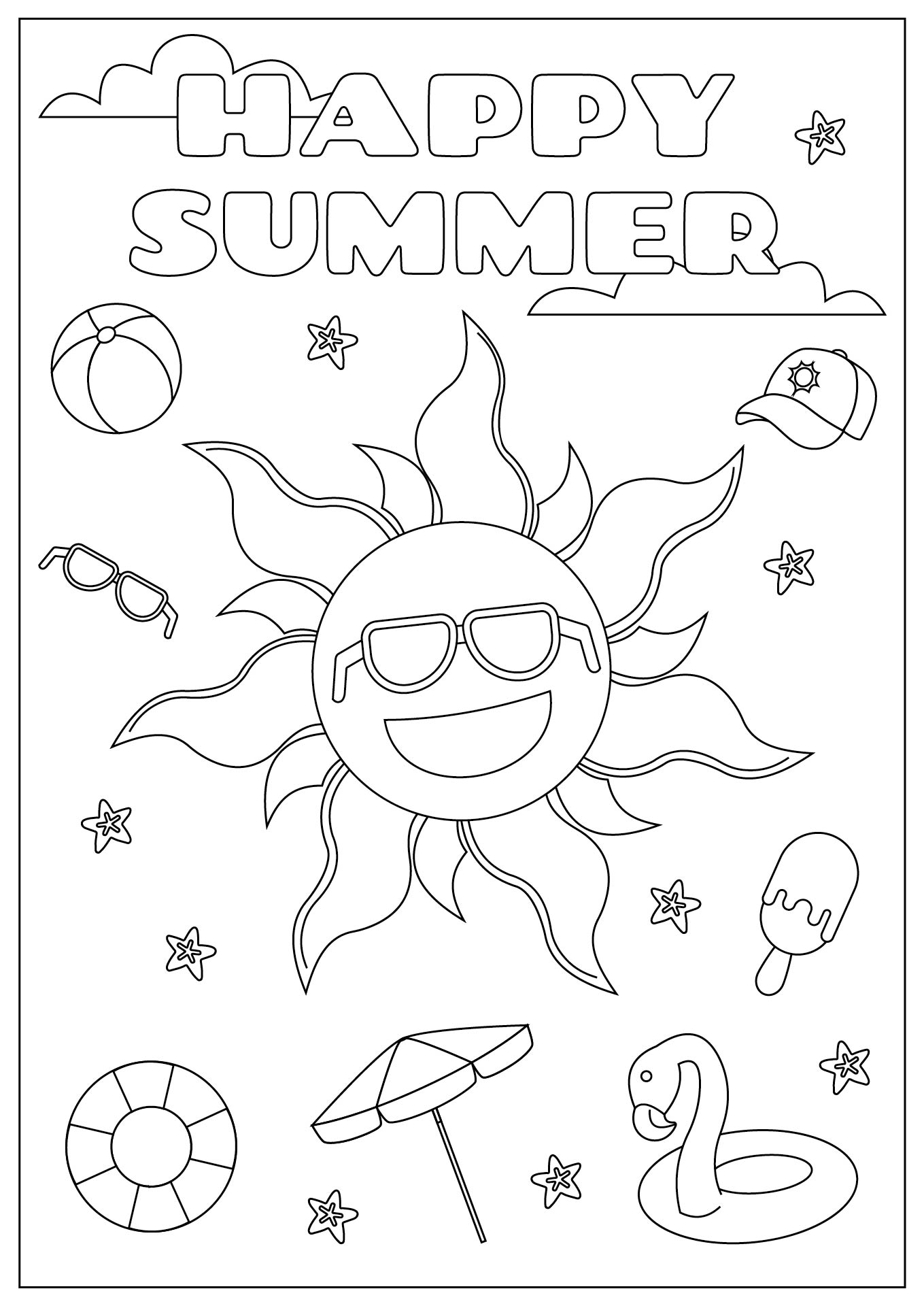 Happy Summer Activities BW Printable Happy Summer Activities BW Printable