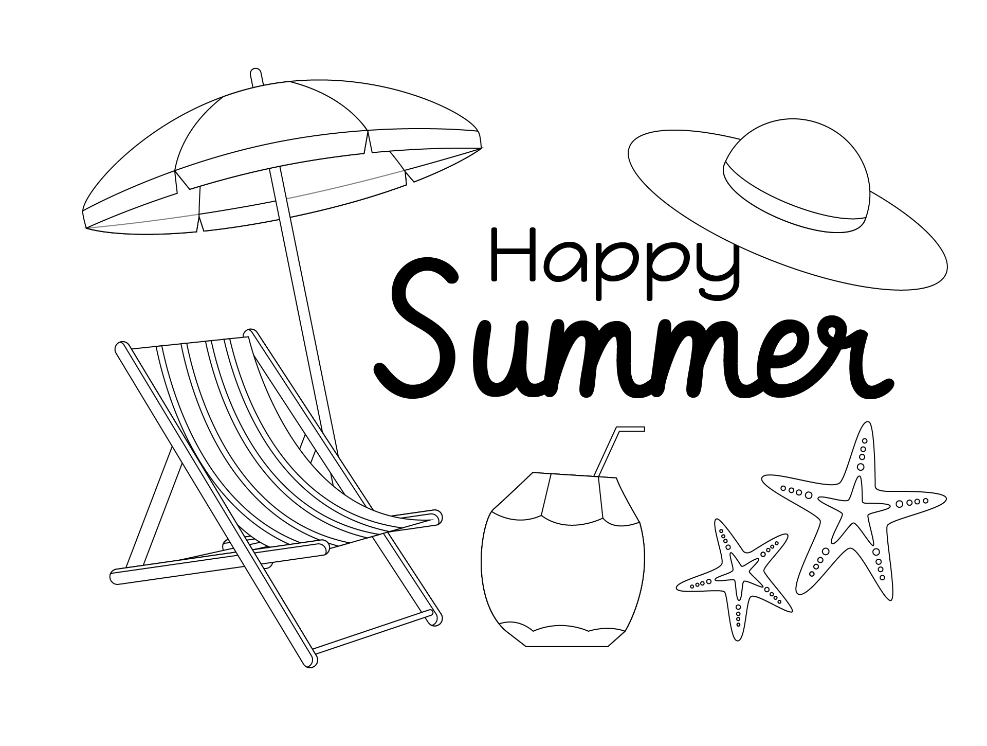 Happy Summer Greeting Cards Printable Simple Black White Happy Summer Greeting Cards Printable Simple Black White