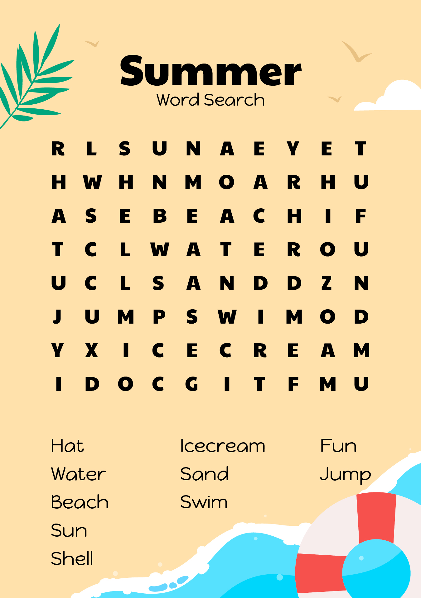 Happy Summer Word Search Printable Happy Summer Word Search Printable