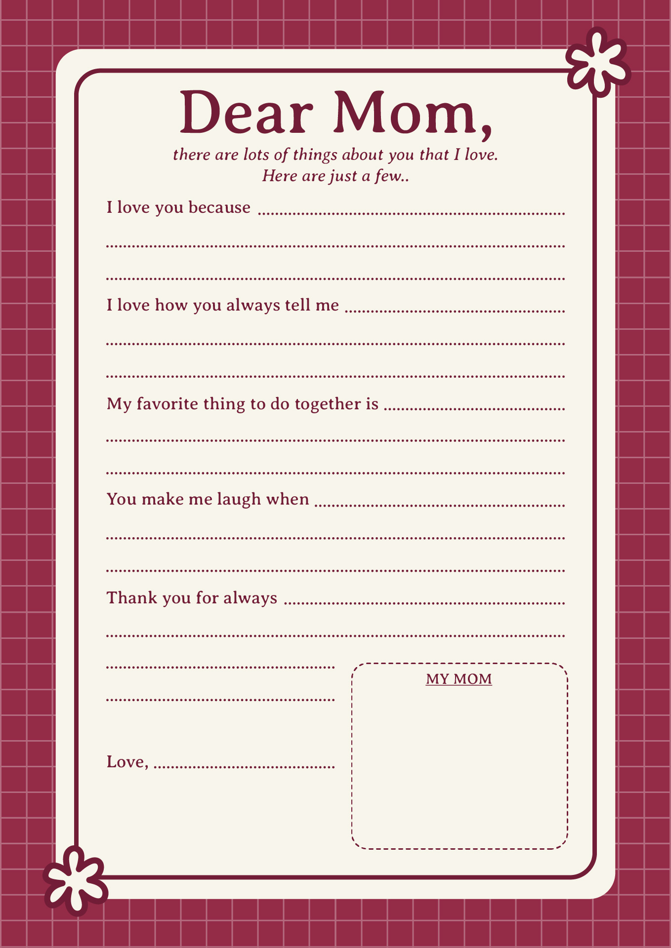 Holiday Letters to Mom Printables