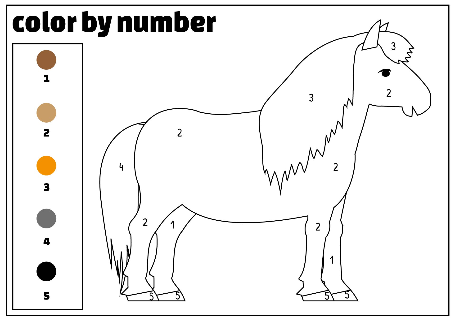Horses Paint by Number Sheets for Kids
