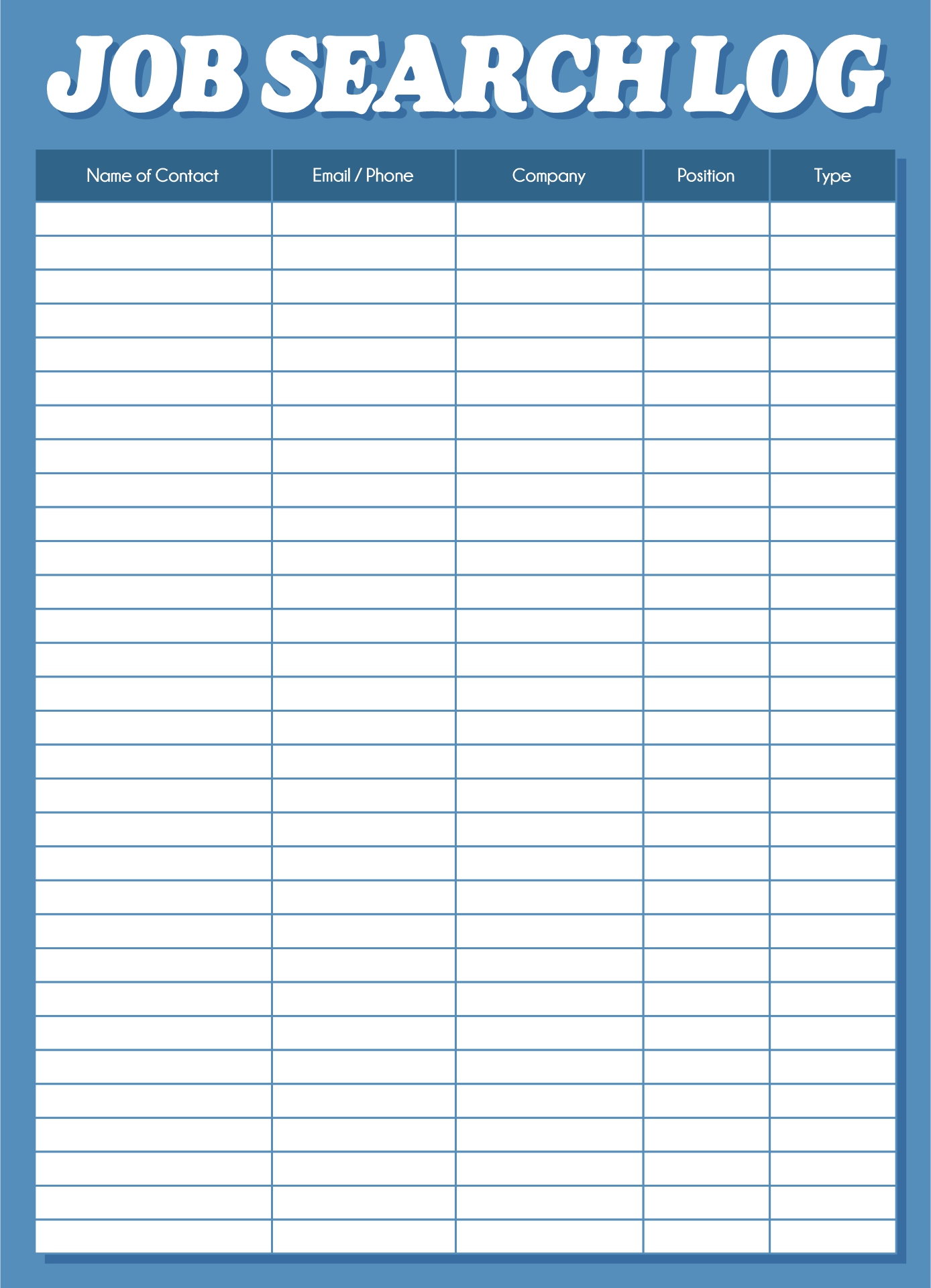 Job Search Activity Log Printable