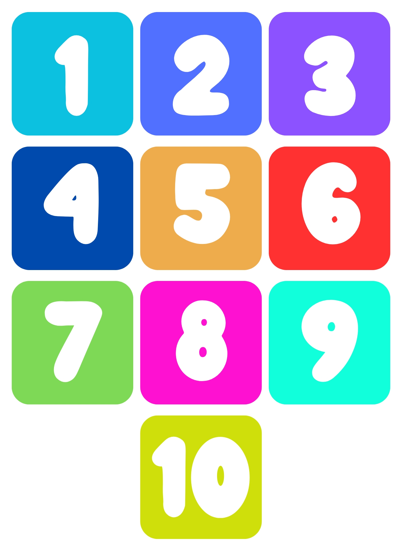Kids Bubble Numbers 1-10 Charts