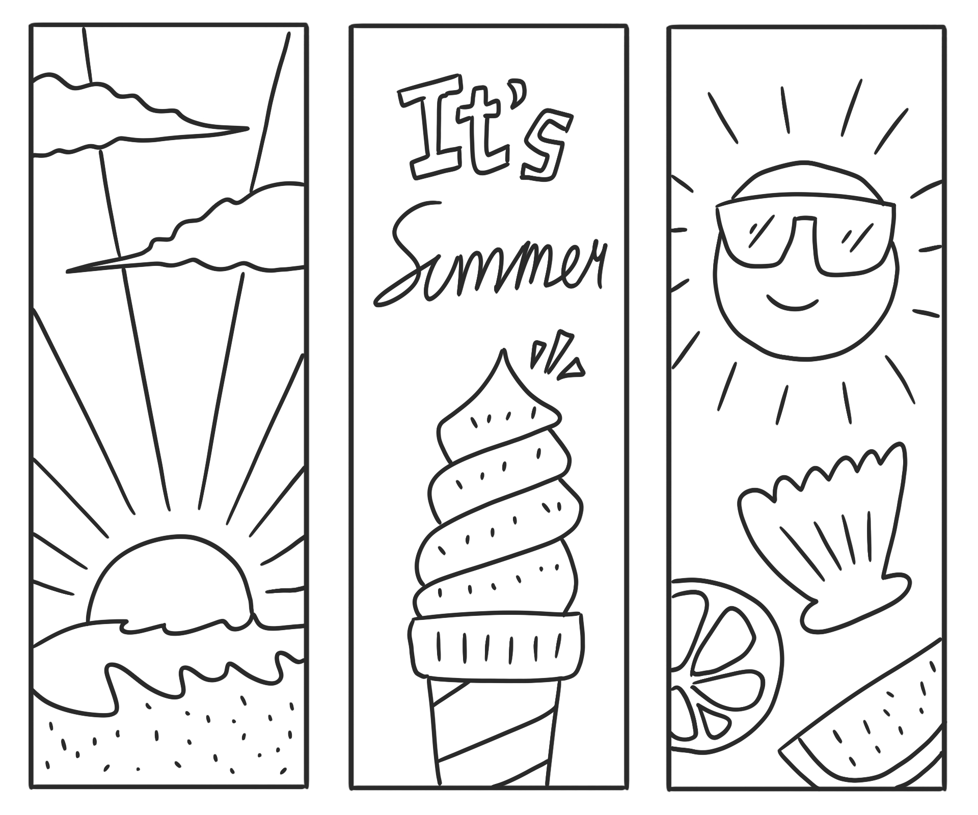 Kids Summer Vacation Coloring Bookmarks