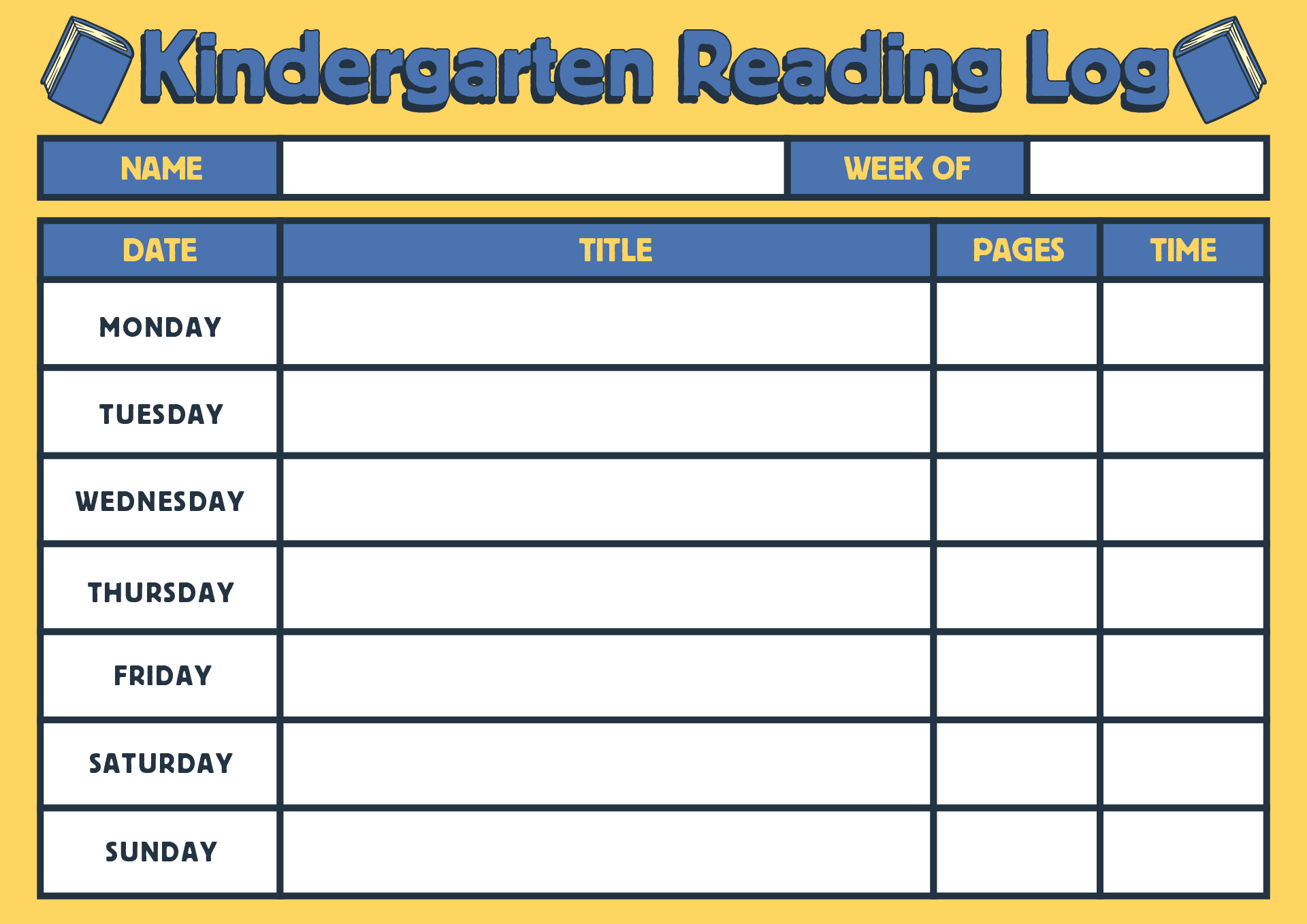 Kindergarten Reading Log Printable Weekly Tracker