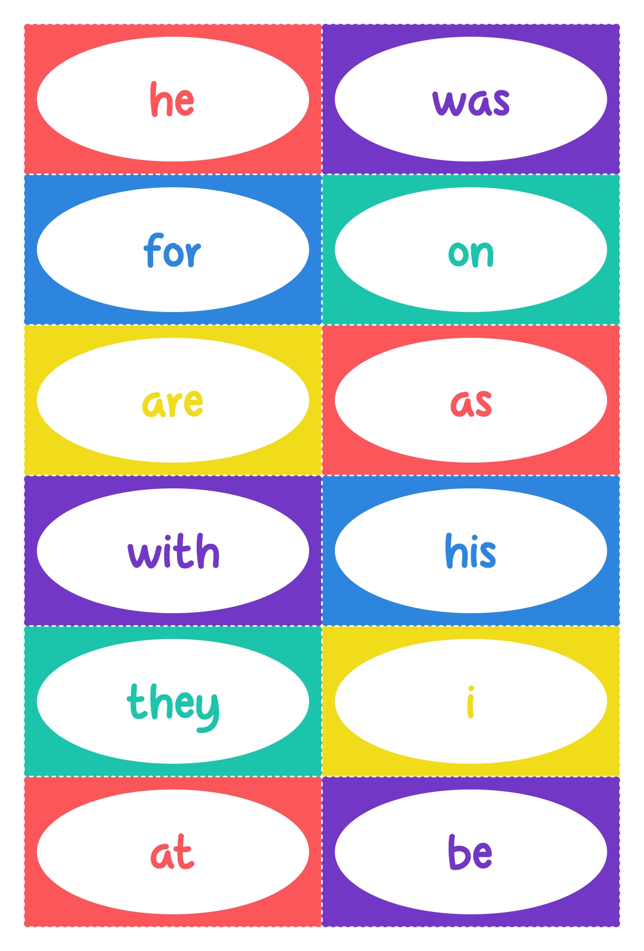 Kindergarten Sight Words Flash Cards Printable