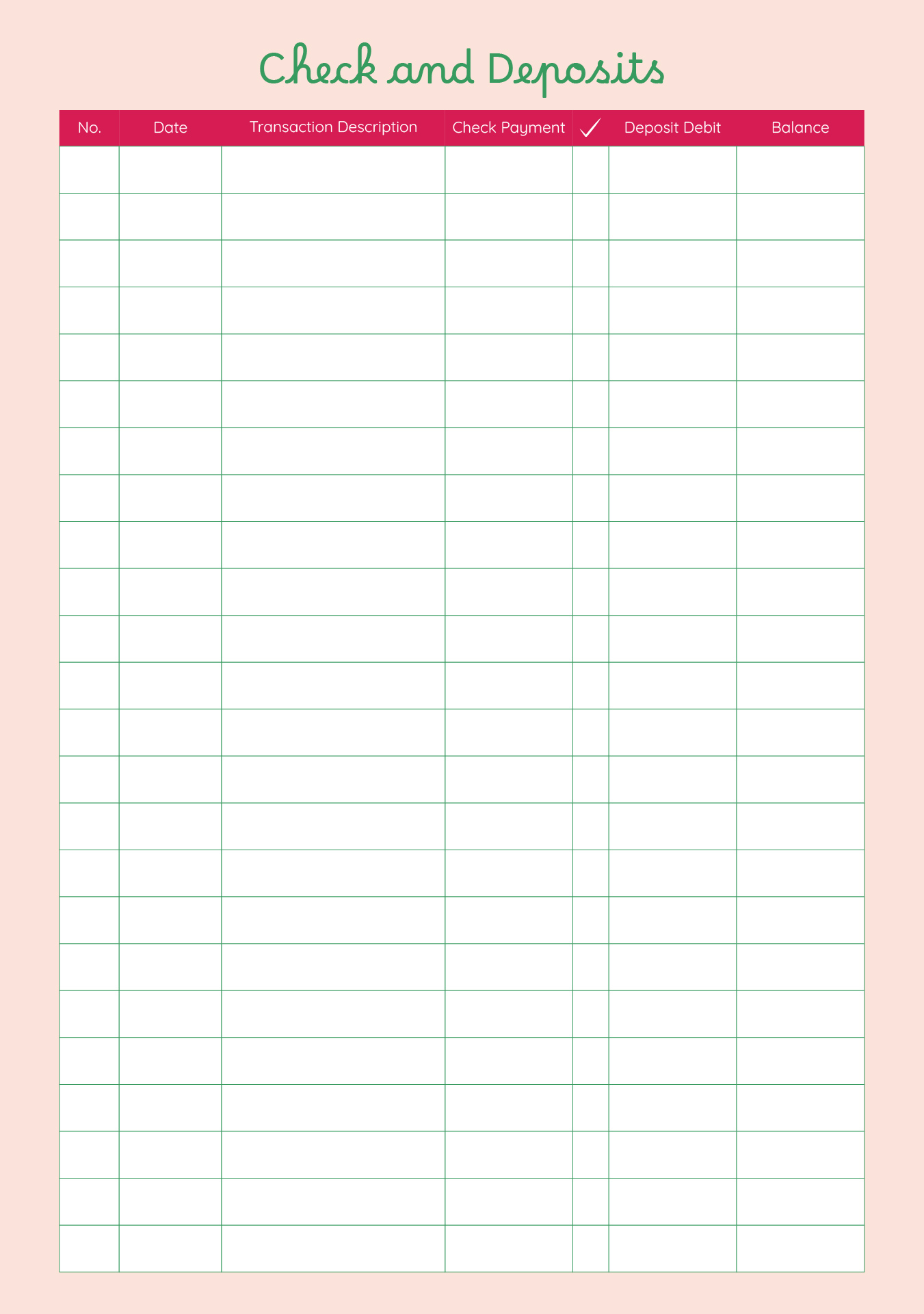 Large Print Checkbook Register Pages