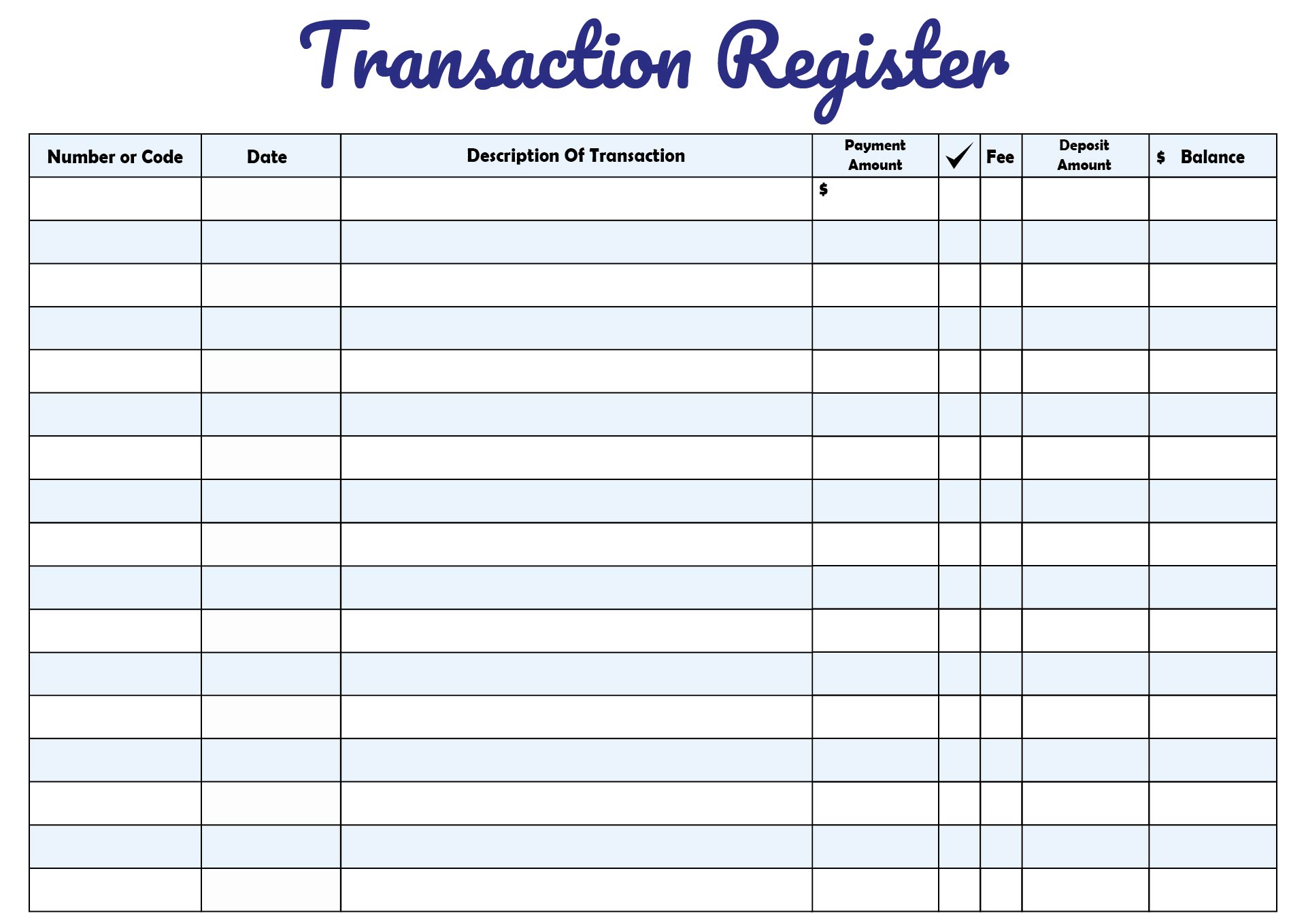Manual Checkbook Tracking Sheet Printable