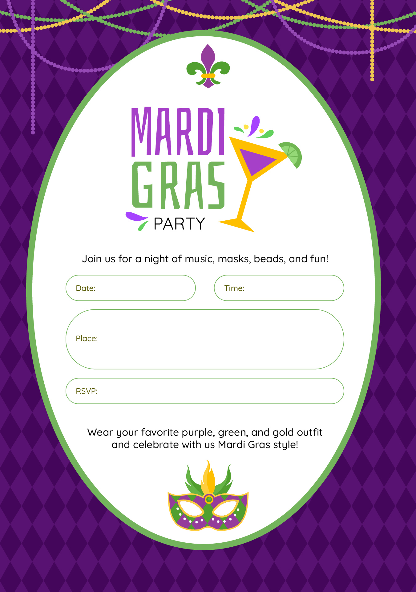 Mardi Gras Party Invitation Cards