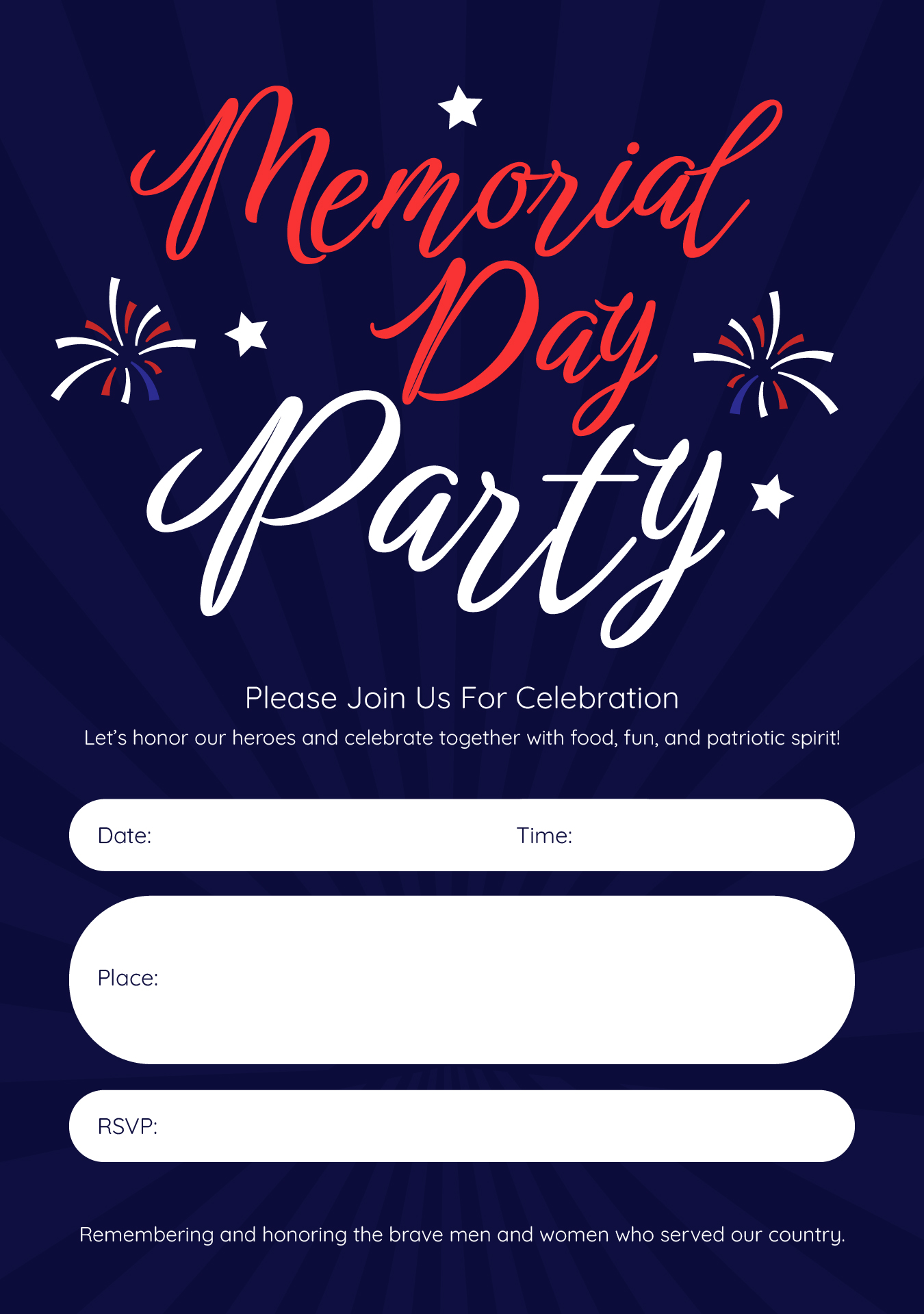 Memorial Day Party Invitation Printable