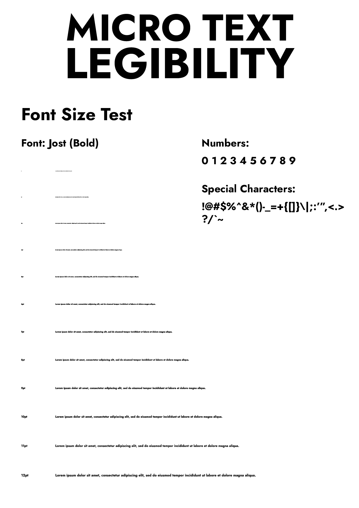 Micro-Text Legibility Scale (1pt to 12pt)