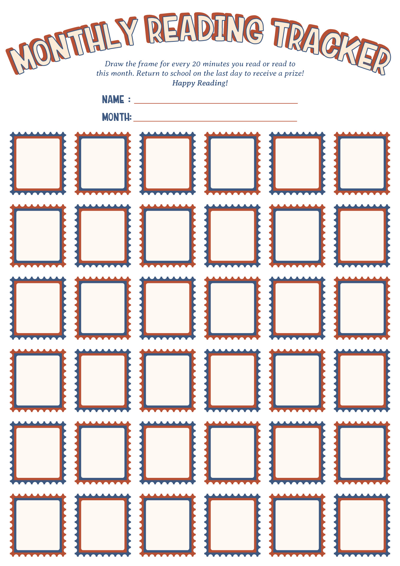 Monthly Kindergarten Reading Tracker Printable