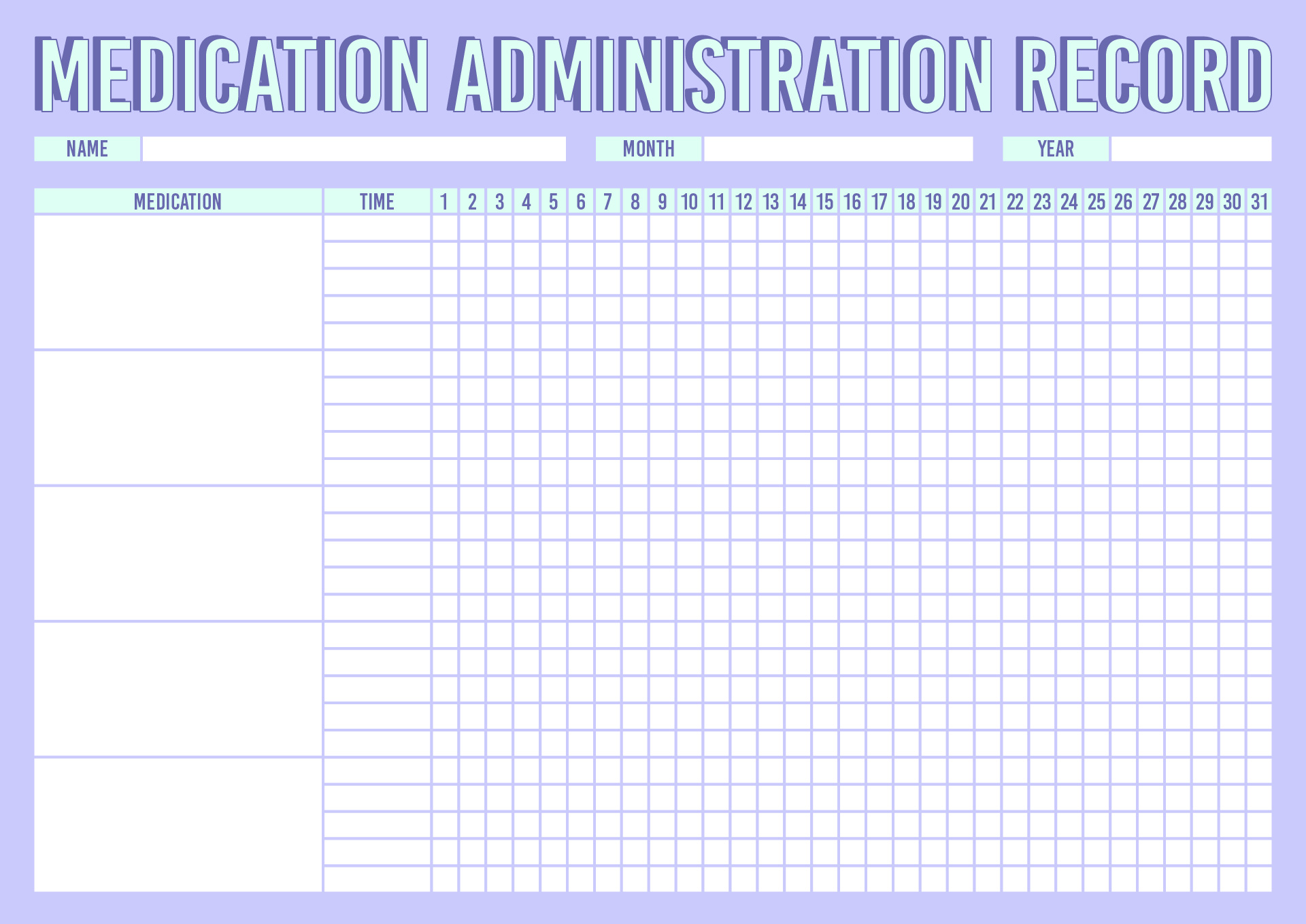 Monthly Medication Administration Record Sheets