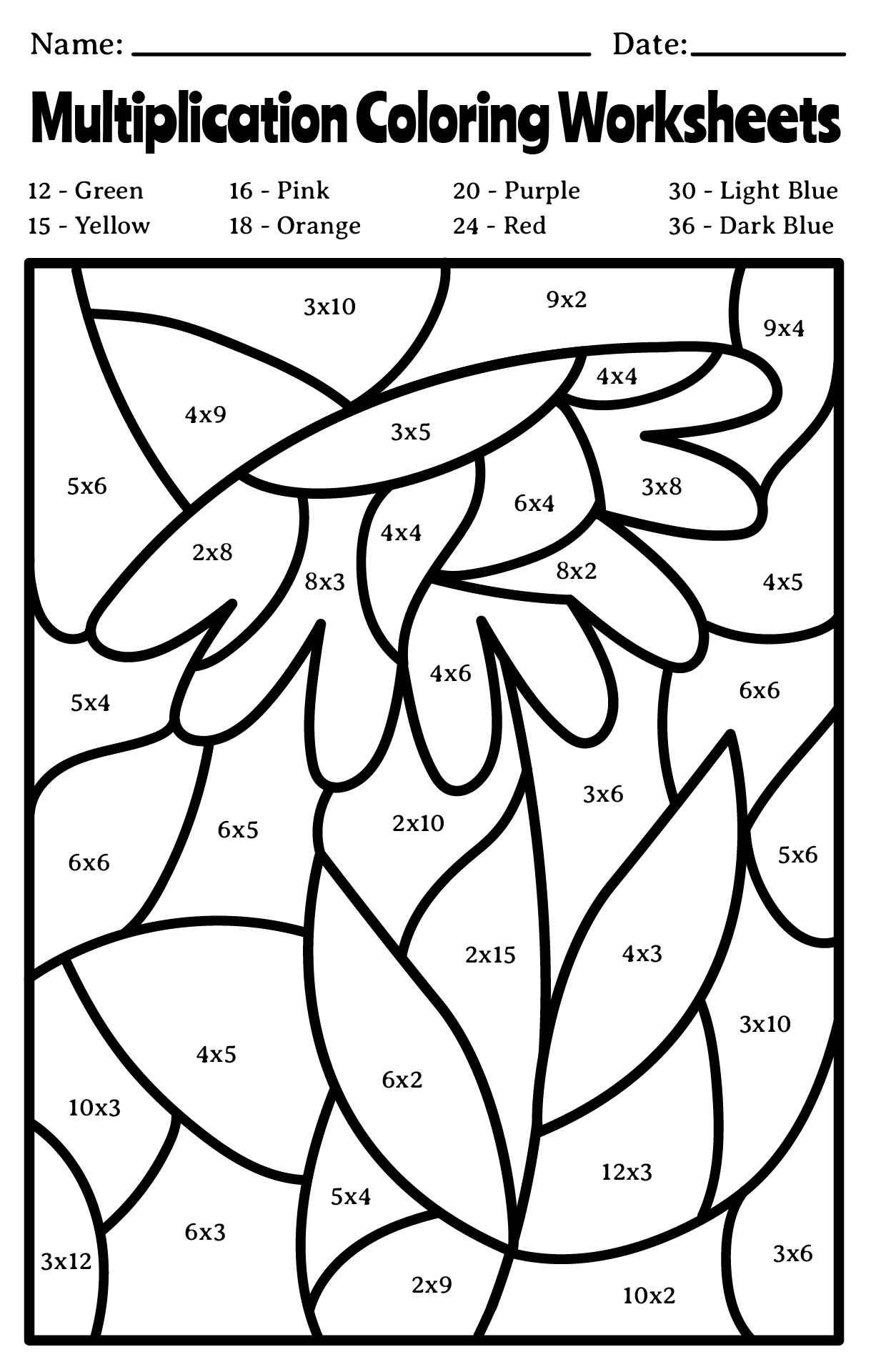 Multiplication Coloring Worksheets Printable