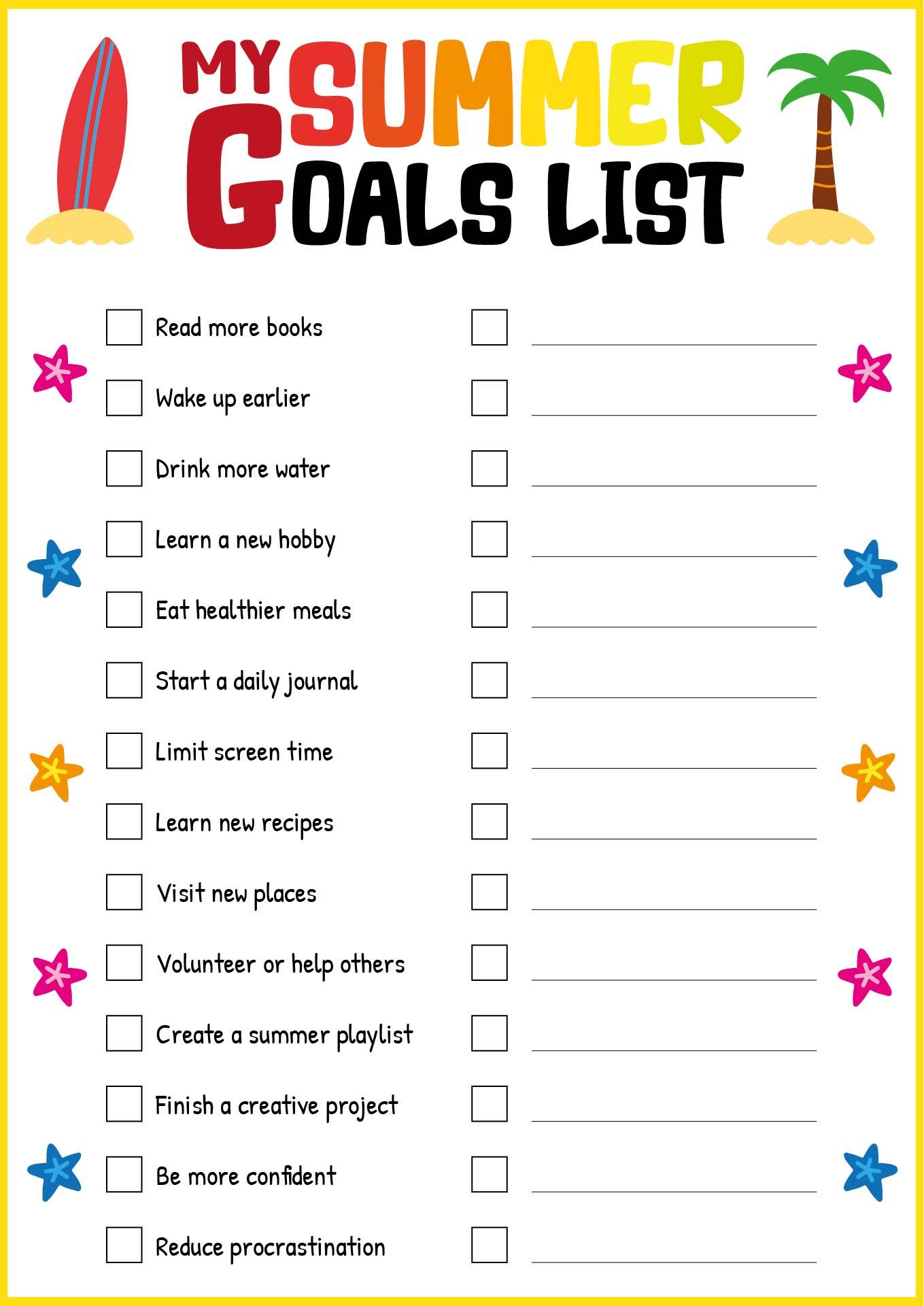 My Summer Goals Bucket List Printable