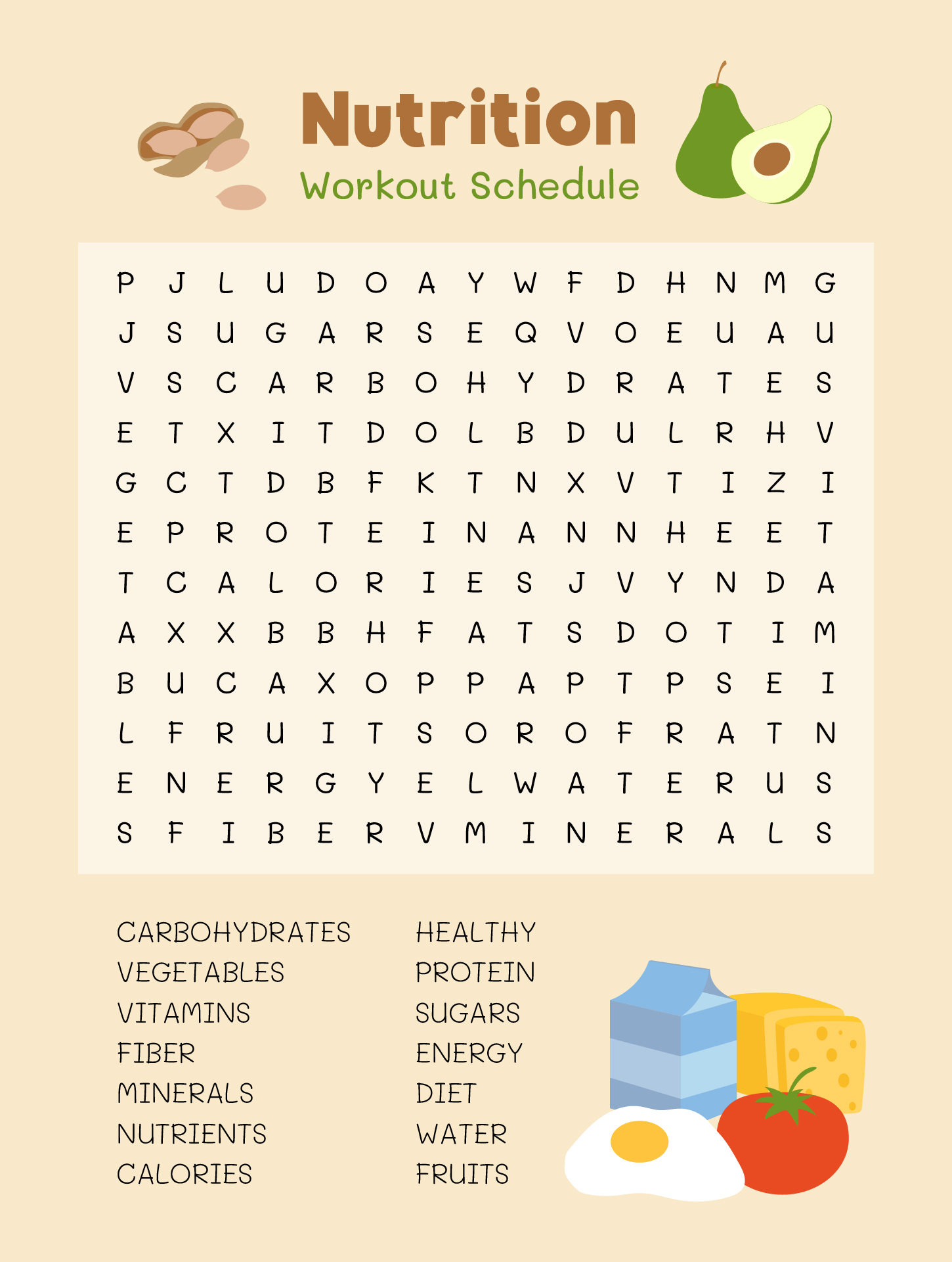 Nutrition Word Search Puzzles Printable