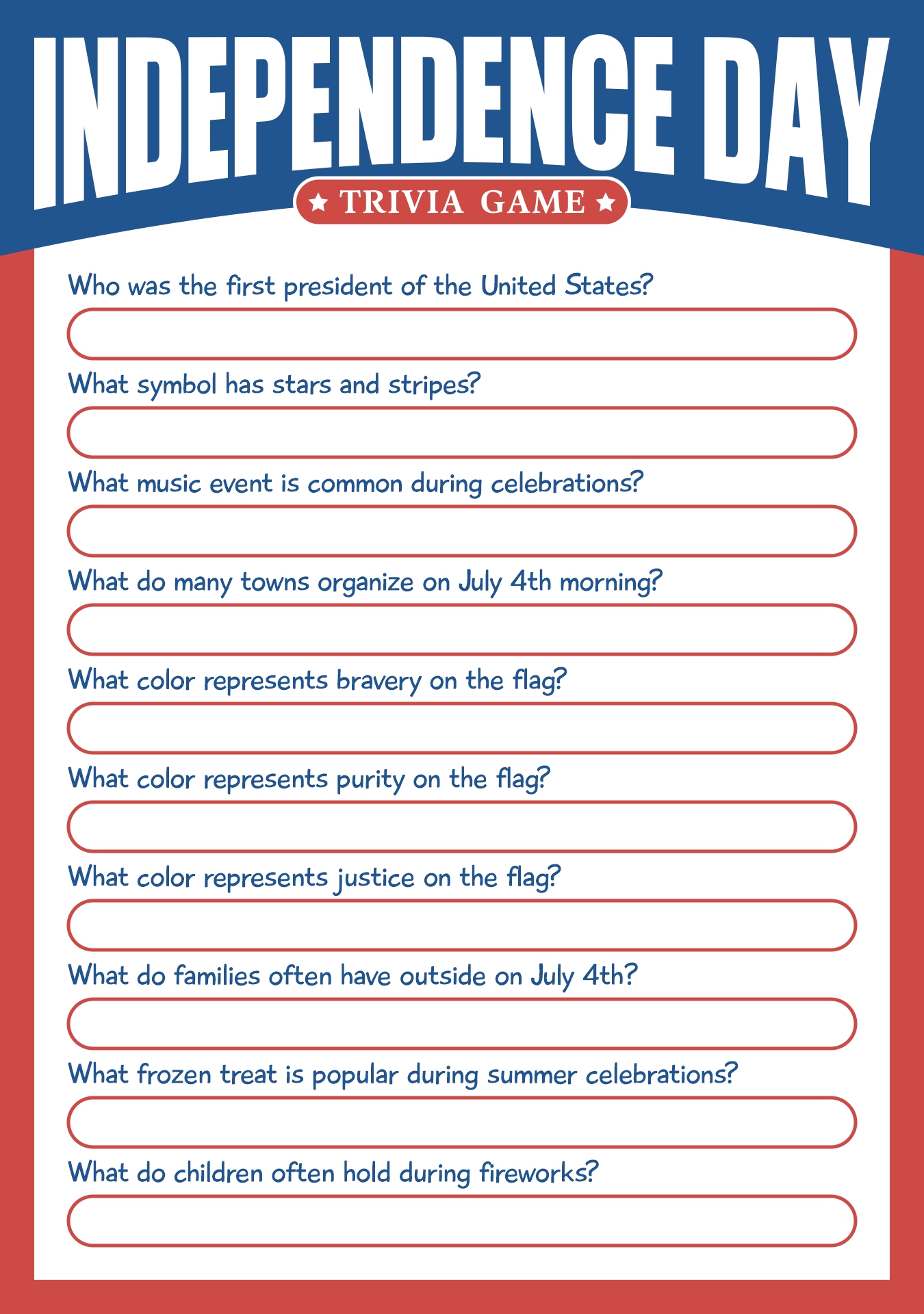 Patriotic Trivia Challenges for July 4th Printable