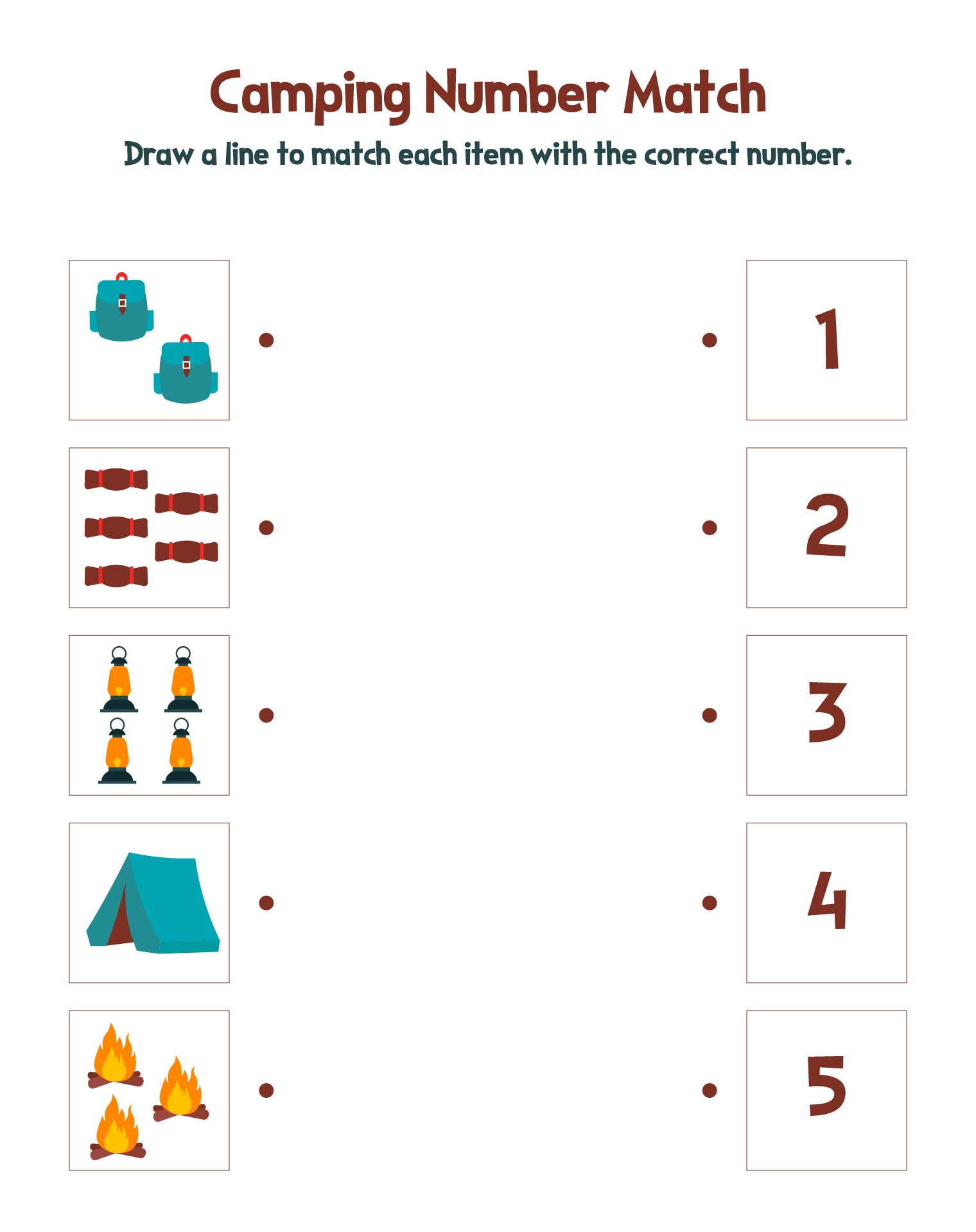 Preschool Camping Theme Number Match Games