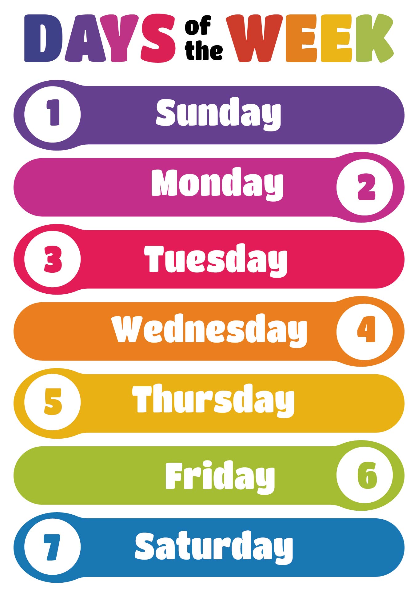 Preschool Days of the Week Learning Chart Printable