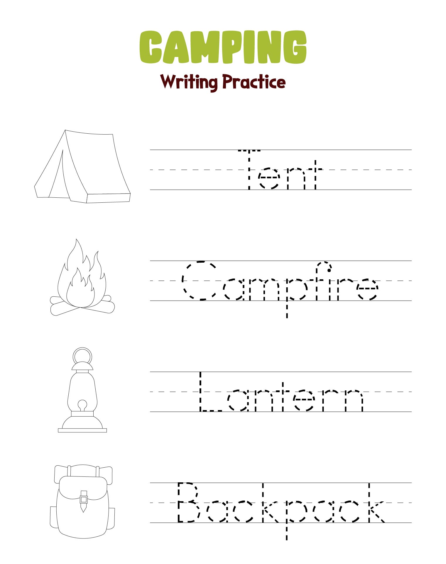 Preschoolers Camping Theme Worksheets