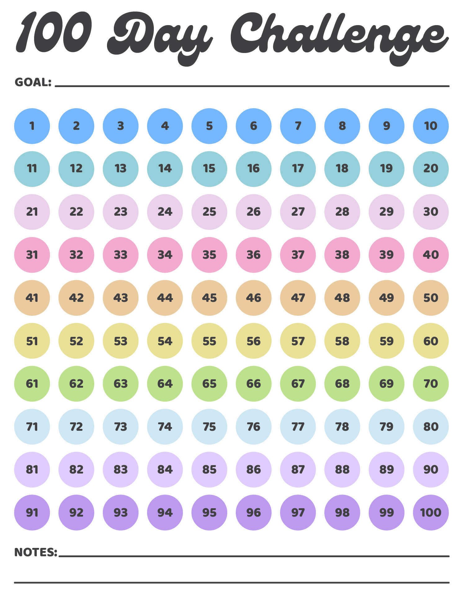 Printable 100 Day Challenge Chart