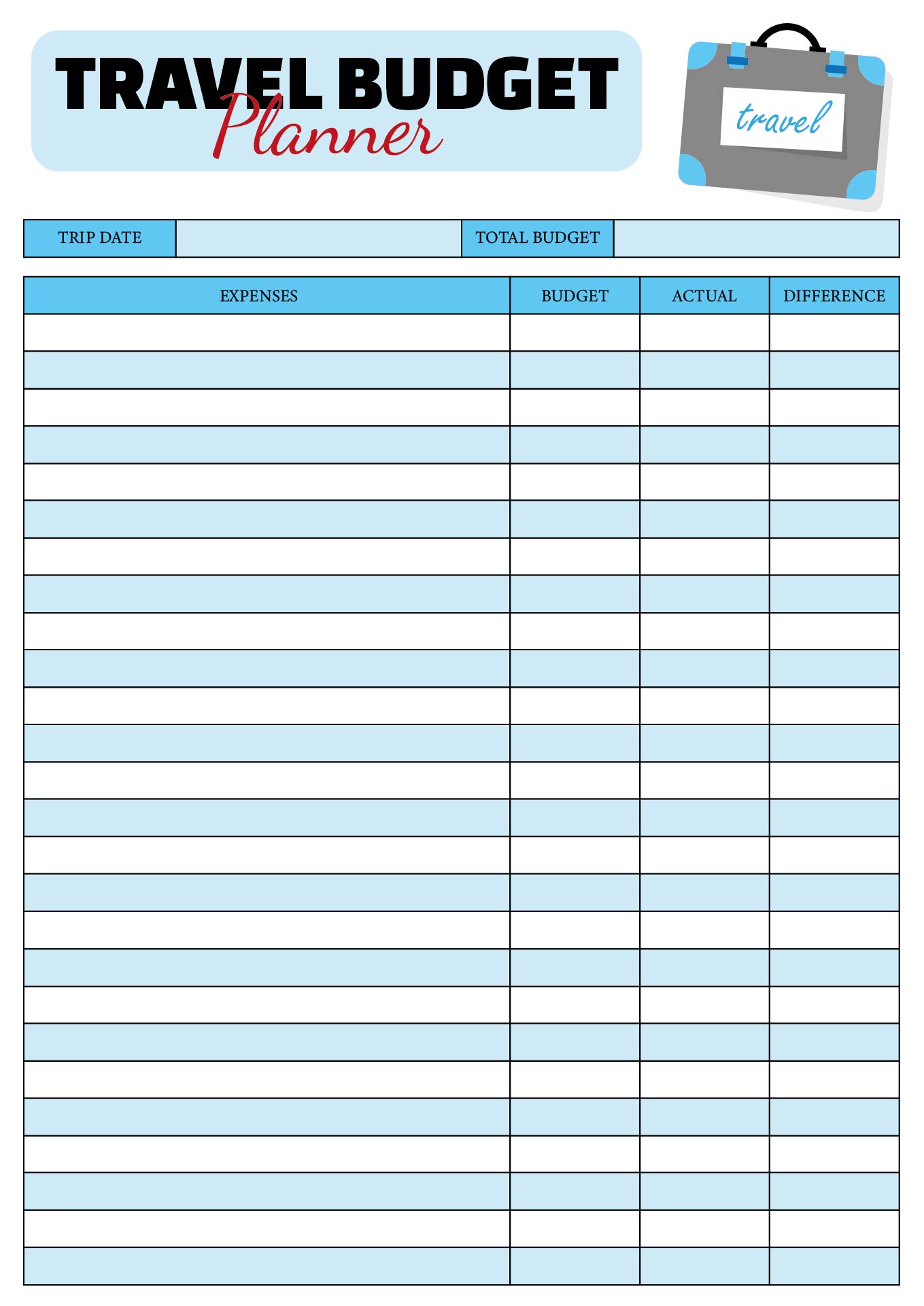 Printable Blank Vacation Budget Spreadsheet Printable Blank Vacation Budget Spreadsheet