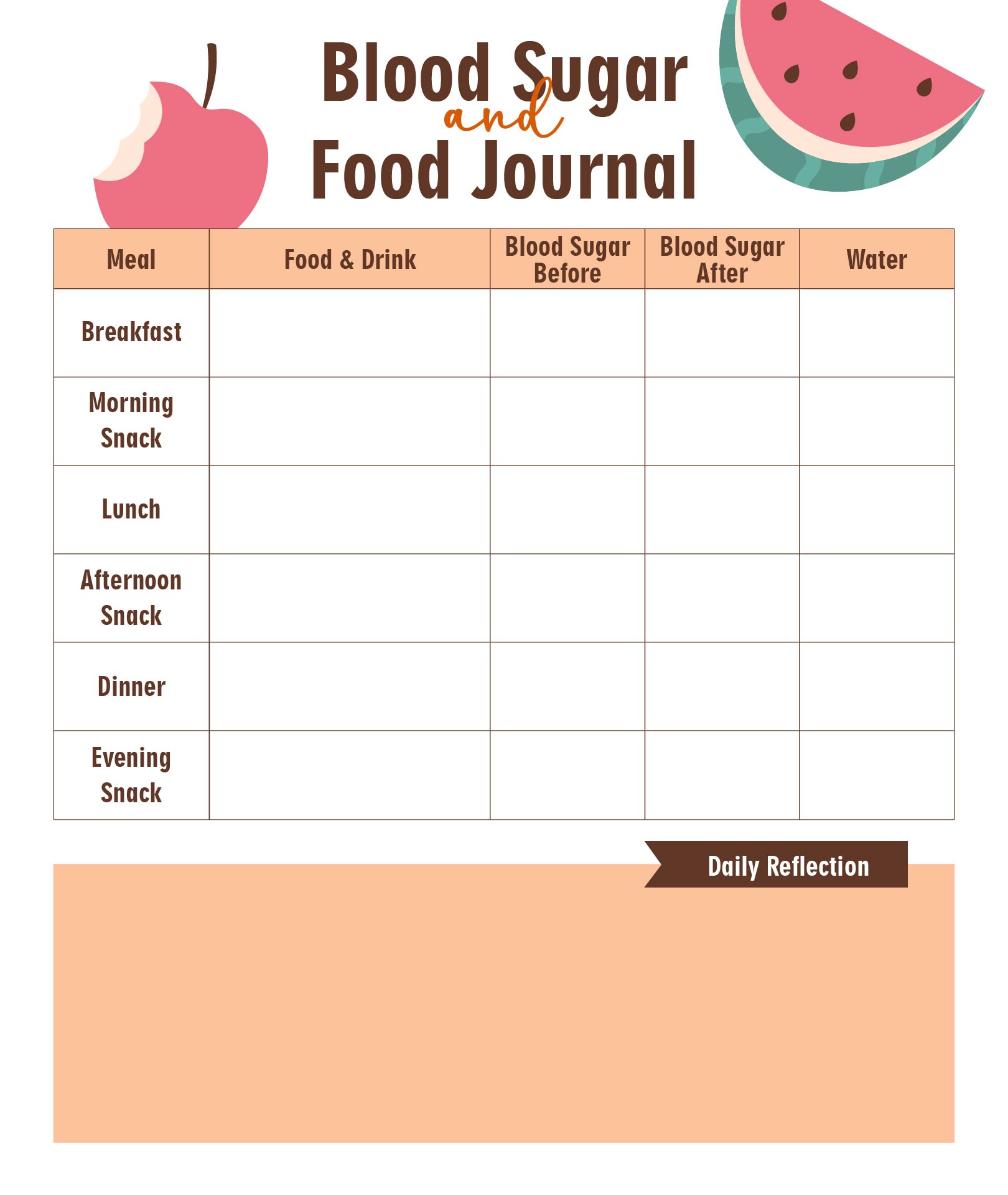 Printable Blood Sugar and Food Journal Printable Blood Sugar and Food Journal