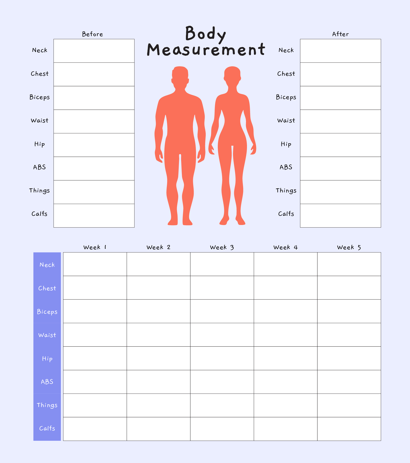Printable Body Measurement Chart for Weight Loss