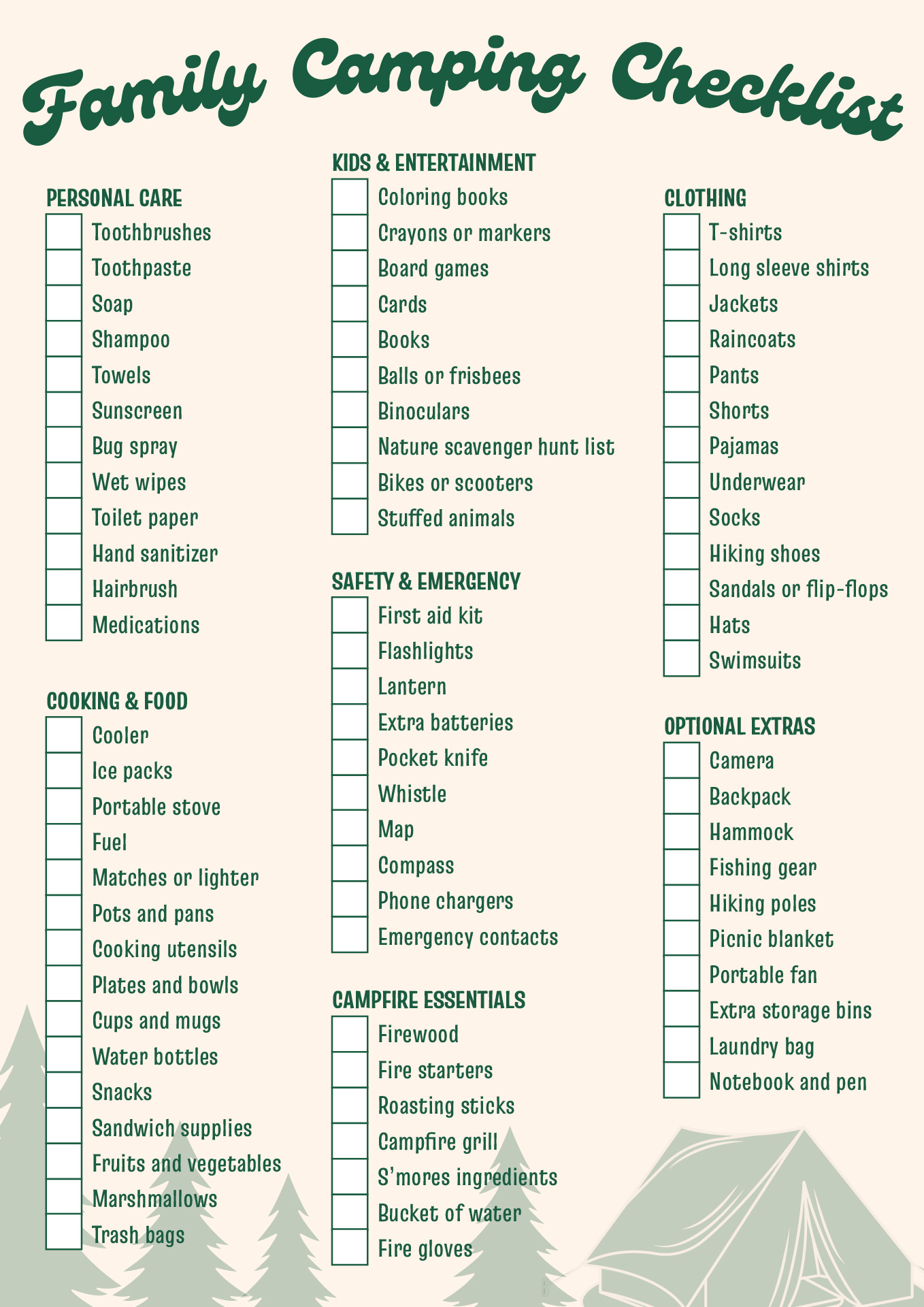 Printable Camping Checklists for Families