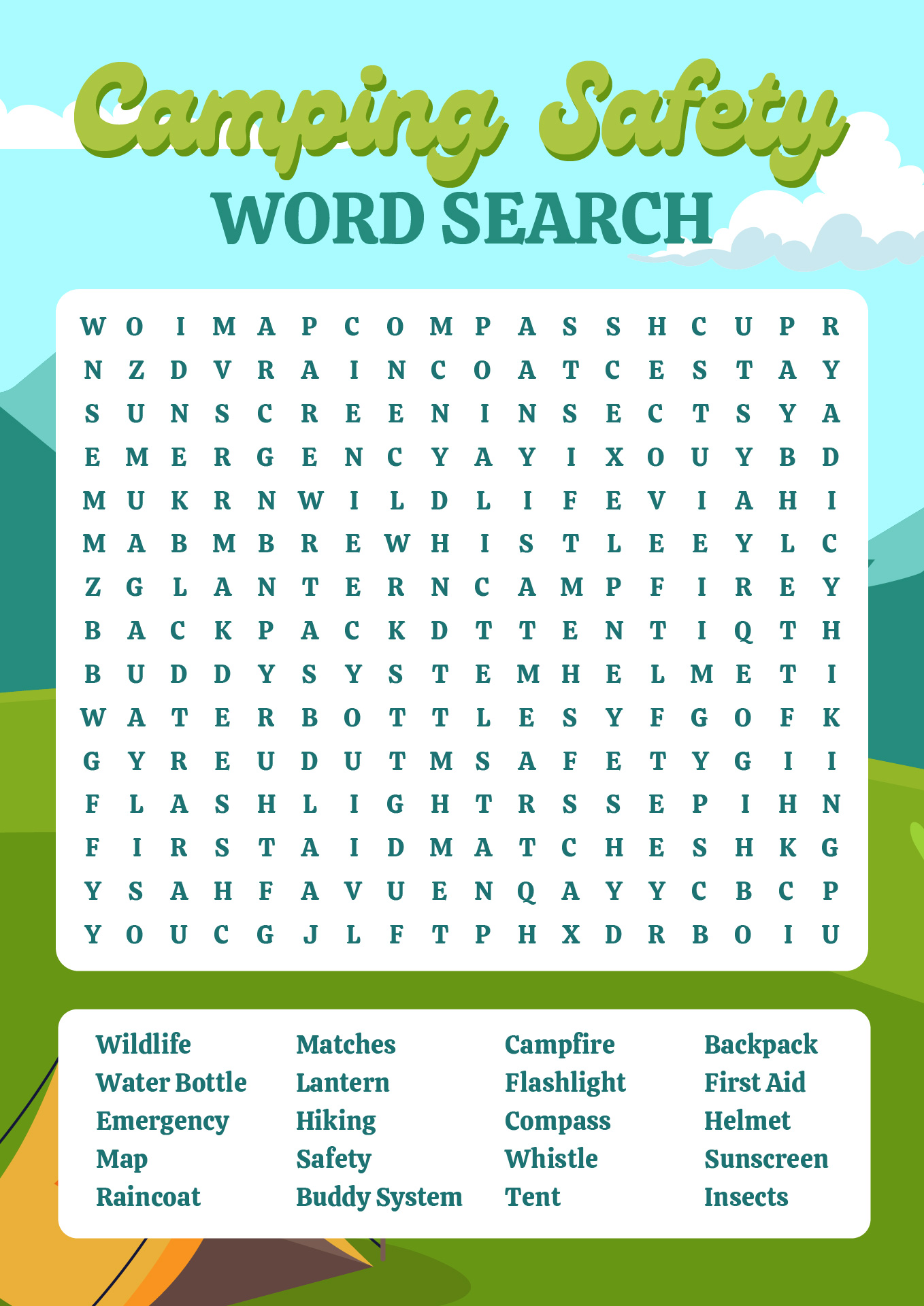 Printable Camping Safety Tips Worksheets