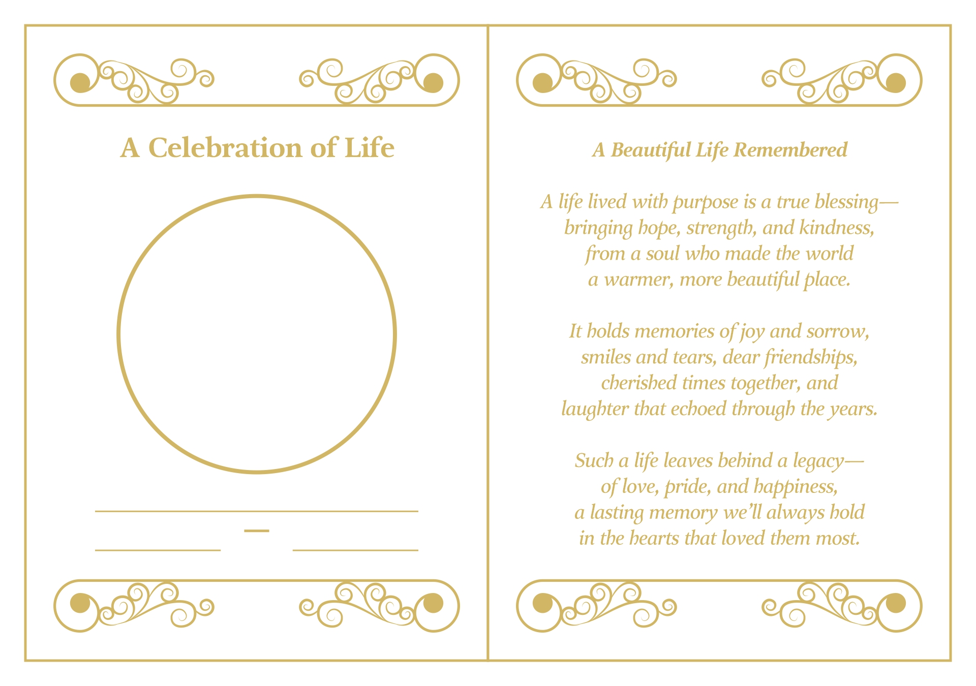 Printable Celebration of Life Service Brochure