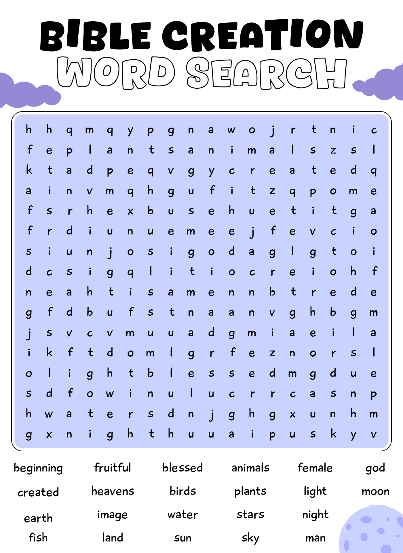 Printable Creation Bible Story Word Search Puzzles